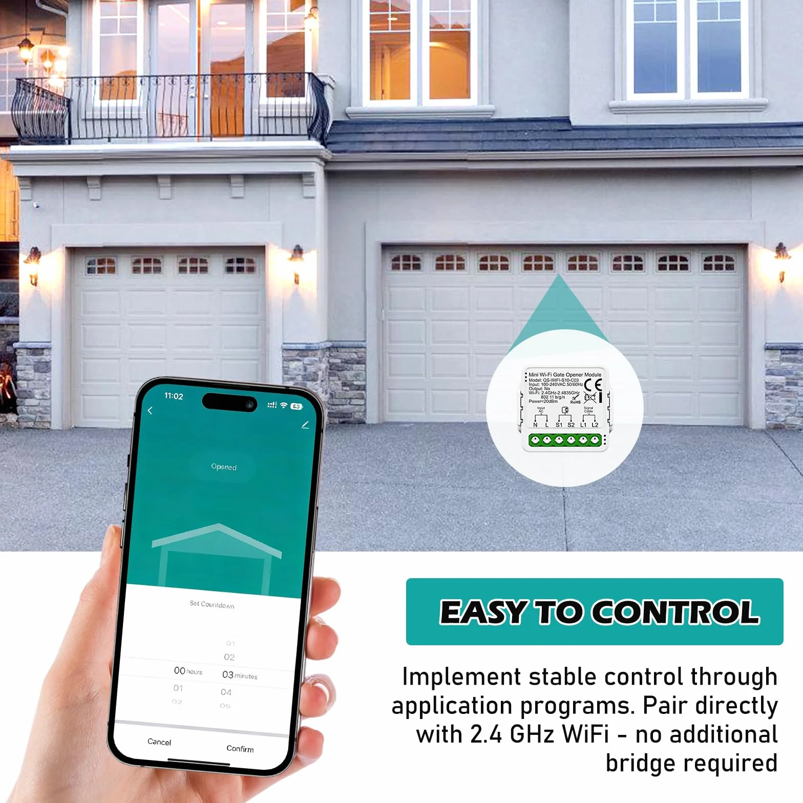 Ouvre-Porte De Garage Wifi, Contrôleur De Porte De Garage Avec Capteur Et Programmation, Ouvre Portail Connecté, Commande Intelligente De Portail Roulant Compatible Avec Alexa, Google Assistant