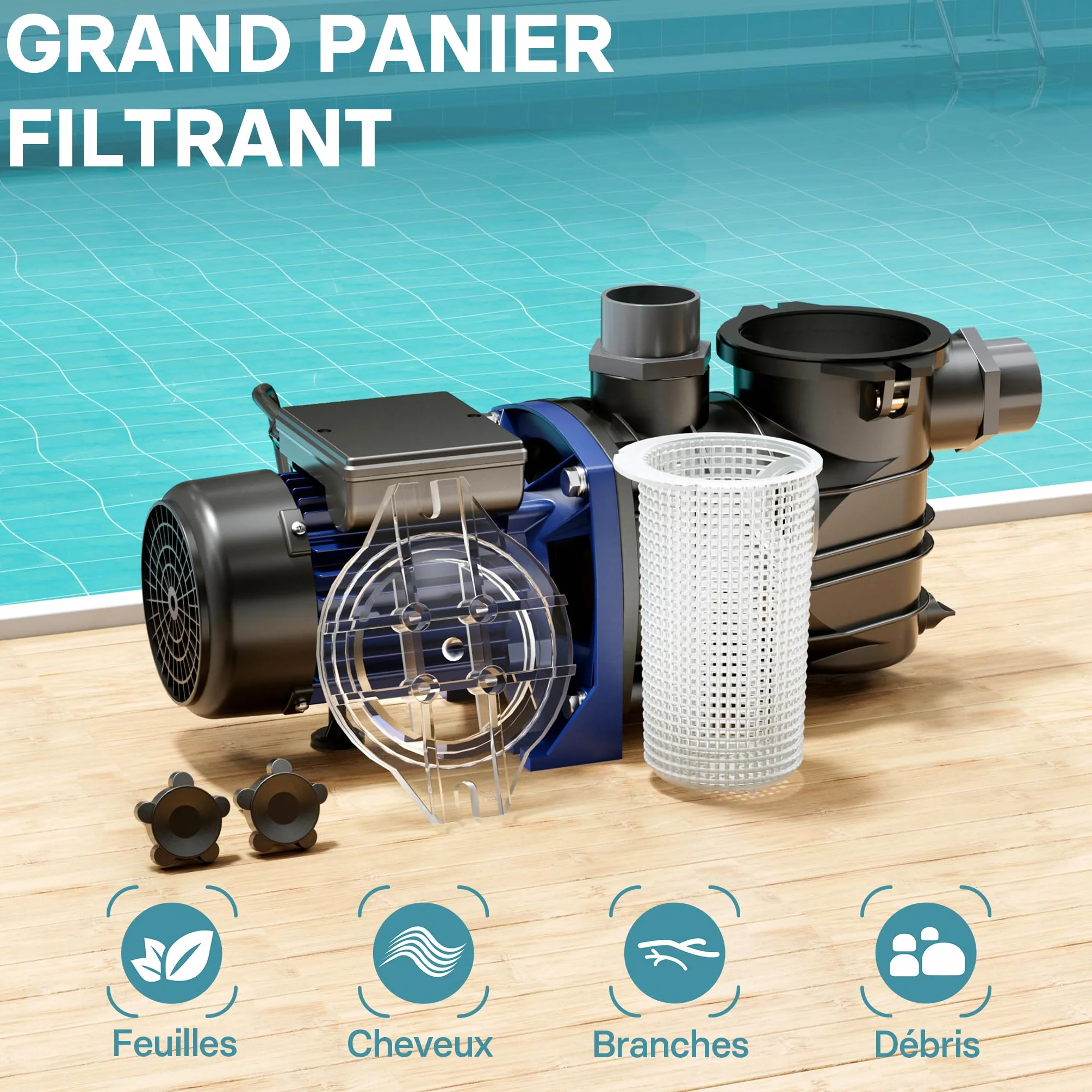 Wiltec Pompe piscine 1100 W – Débit 17700 l/h – Hauteur refoulement 15 m – Filtration Circulation Eau