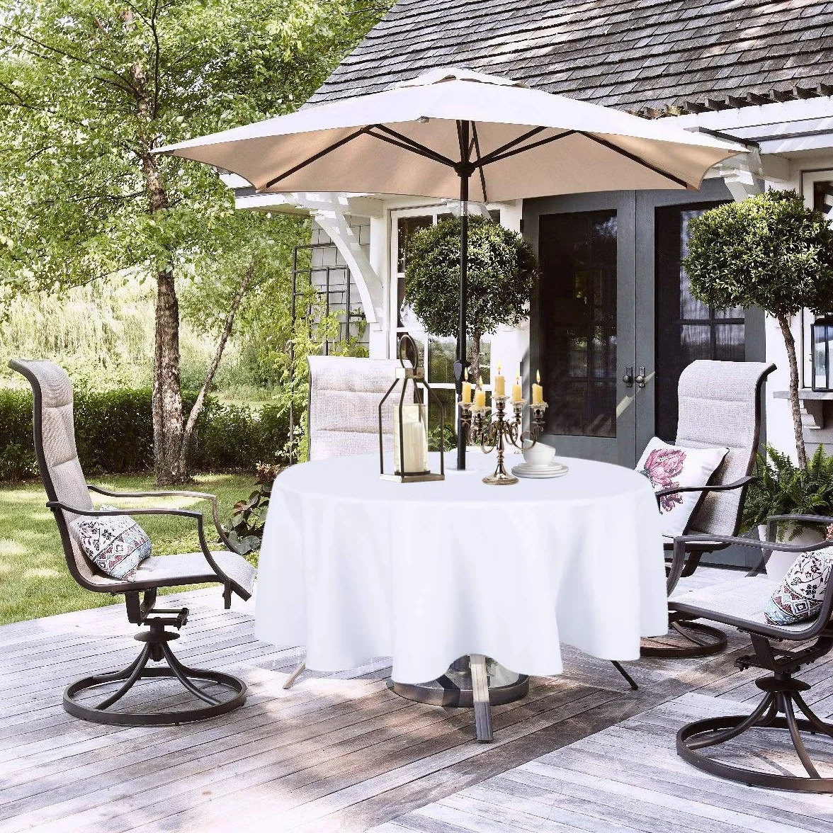 LUSHVIDA Nappe d'extérieur Ronde 178 cm Blanc avec Trou de Parasol et Fermeture à glissière
