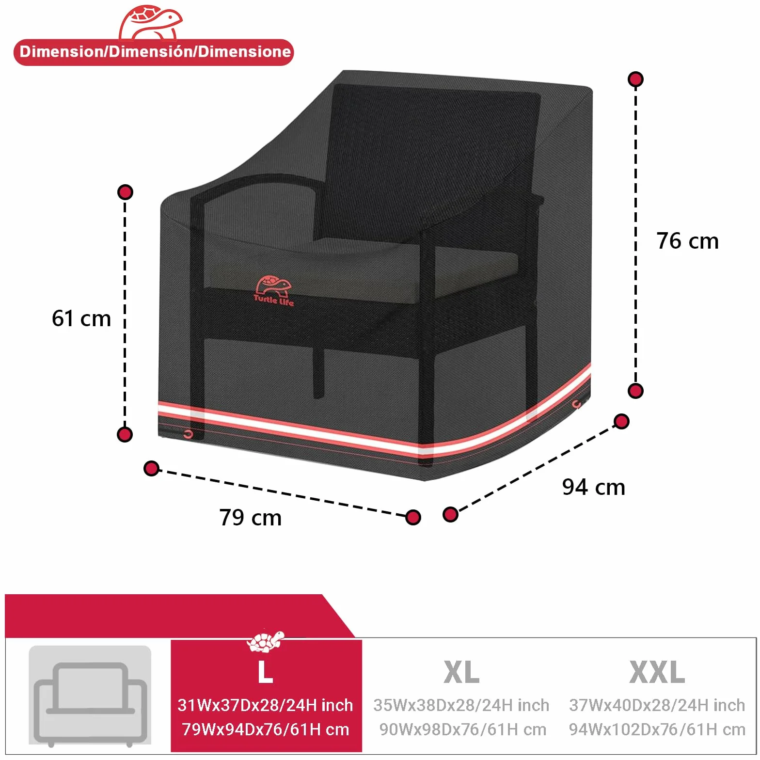 Turtle Life Housse de Chaise de Jardin Imperméable 79x94x76cm