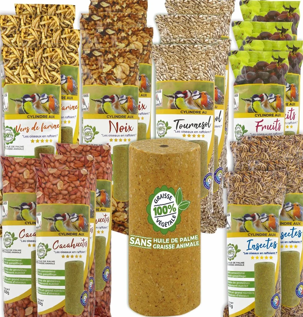 Graisse Végétale 100% pour Oiseaux 12 Saveurs 850g x12 10.2kg Alimentation Complète