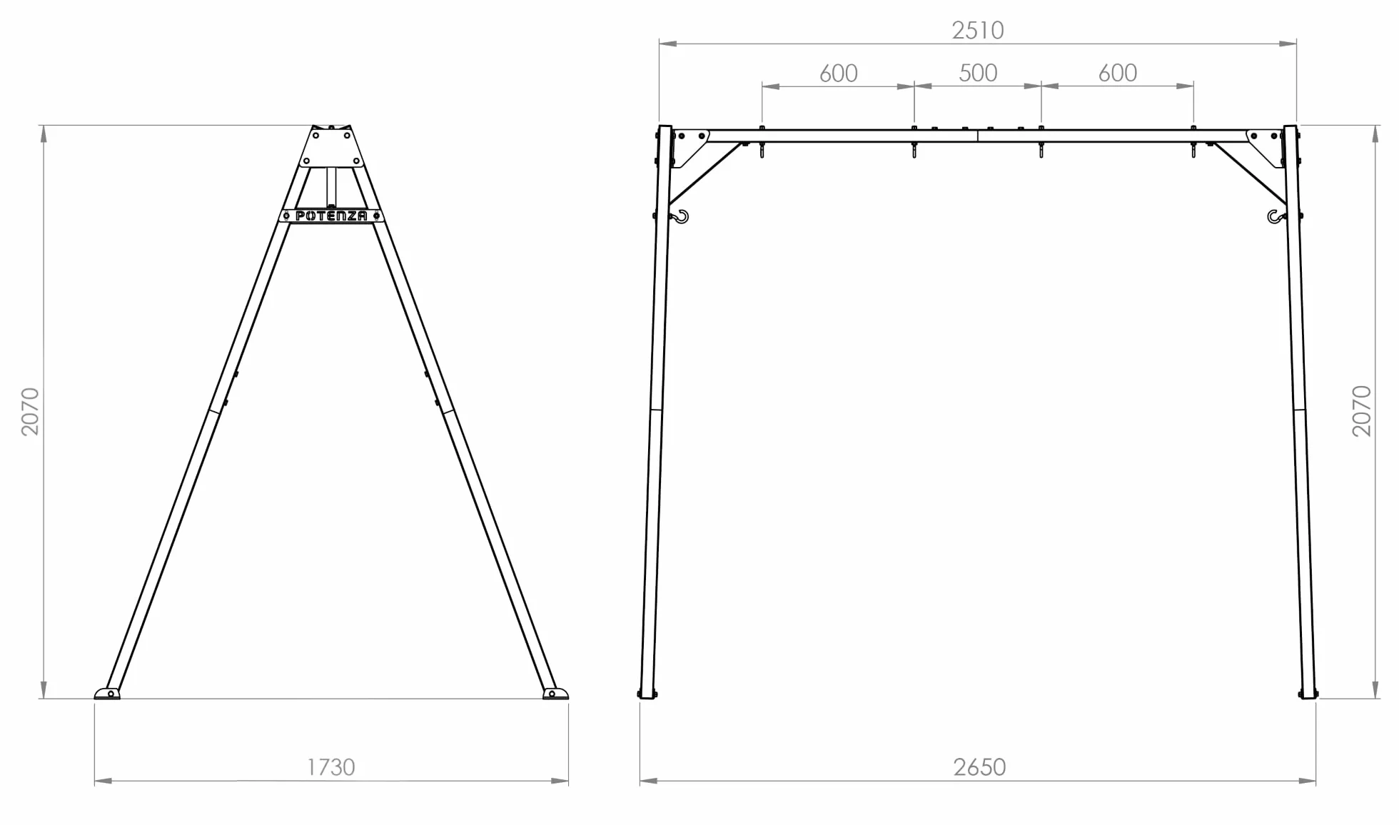 Potenza Balançoire de Jardin 2 Personnes 207x265 cm 200 kg Graphite