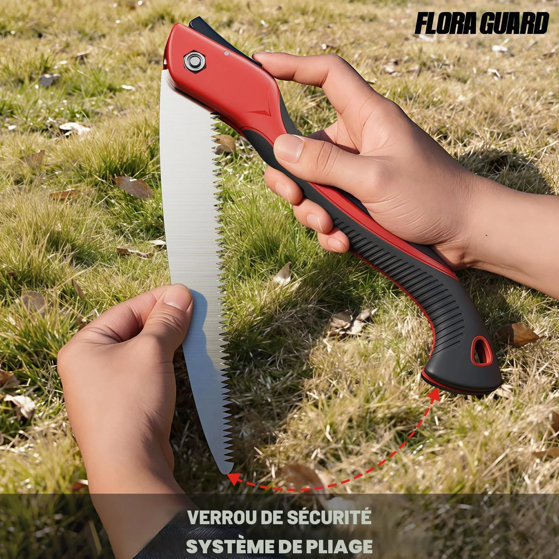 FLORA GUARD Scie à Élaguer 30 cm, Lame en Acier SK5 Haute Qualité, Scie à Main avec Dents 3D pour Taille des Arbres et Camping