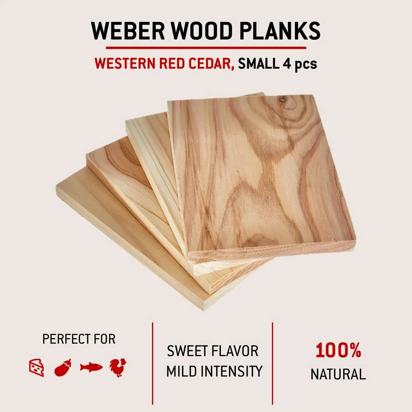 Weber Planches de fumage en cèdre rouge Western petit 1,1 x 11 x 15 cm lot de 4