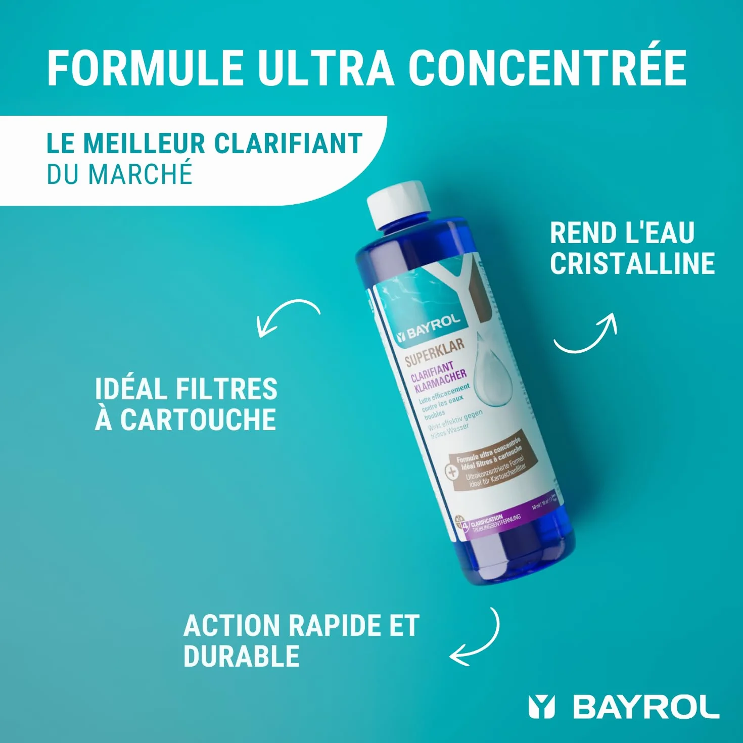BAYROL Superklar Clarifiant Liquide Piscine et Spa 0,5 L