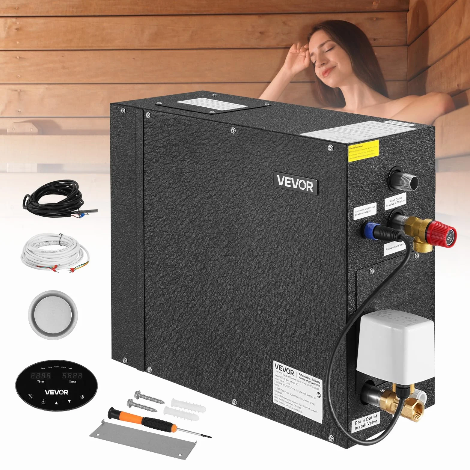 VEVOR Générateur de Vapeur Sauna 7,5 kW avec Contrôleur, Protection Contre Surchauffe, Vidange Automatique