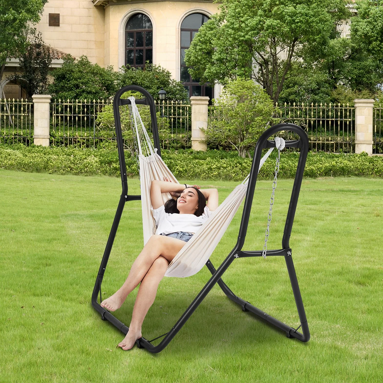 VEVOR Support de Hamac Portable, Charge 204 kg, Cadre Universel en Acier pour Hamacs 2,1-3,9 m