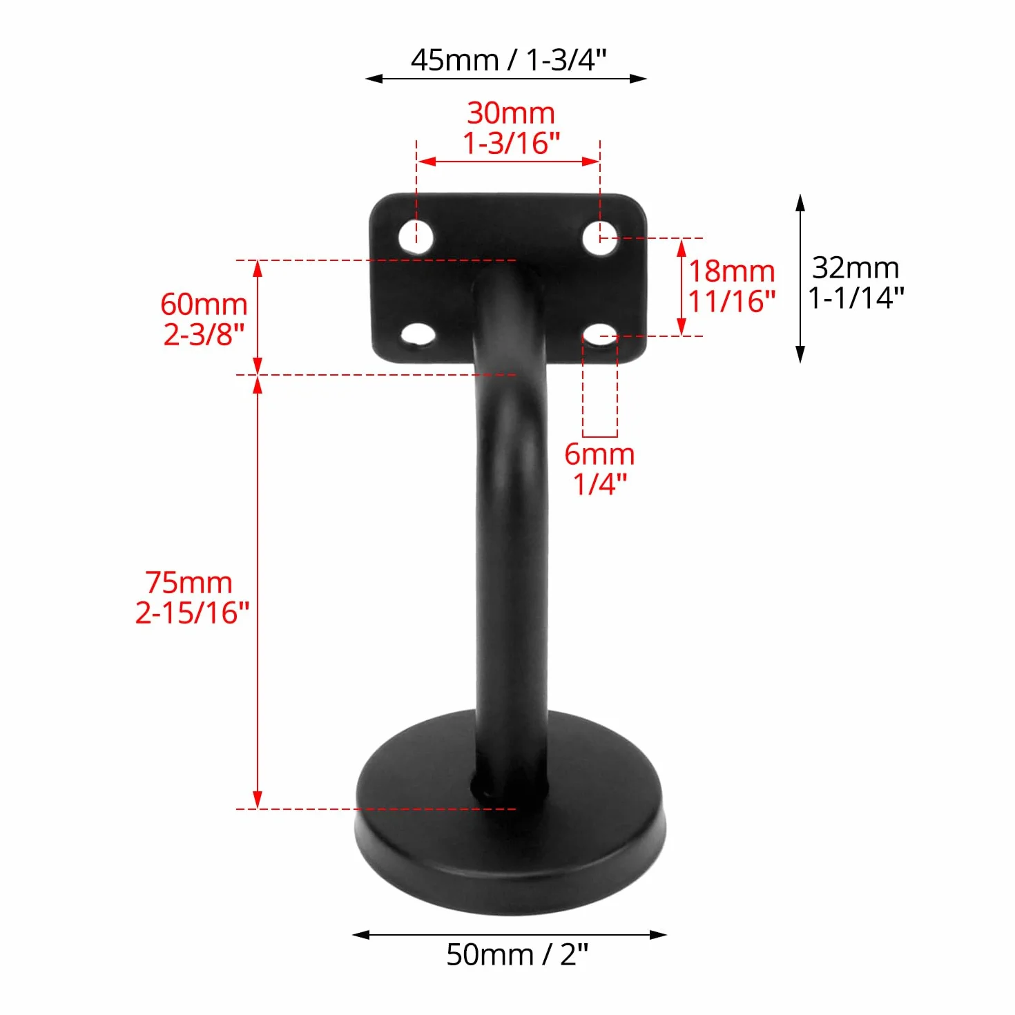 QWORK Pack de 5 supports de rampe escalier en acier inoxydable noir 60x80 mm courbé