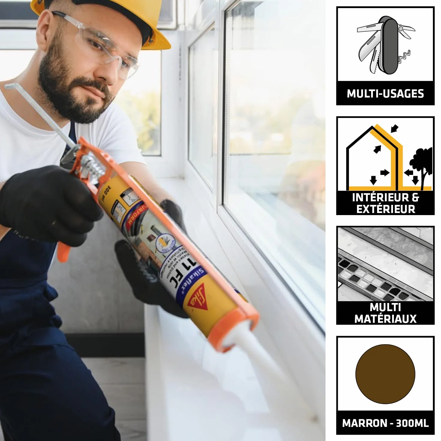 SIKA - Mastic joint et colle multi-usages - Sikaflex 11 FC Purform Marron - Tout en un - Multisupports - Intérieur et extérieur - Idéal travaux de bricolage - Durcit rapidement - 300 ml