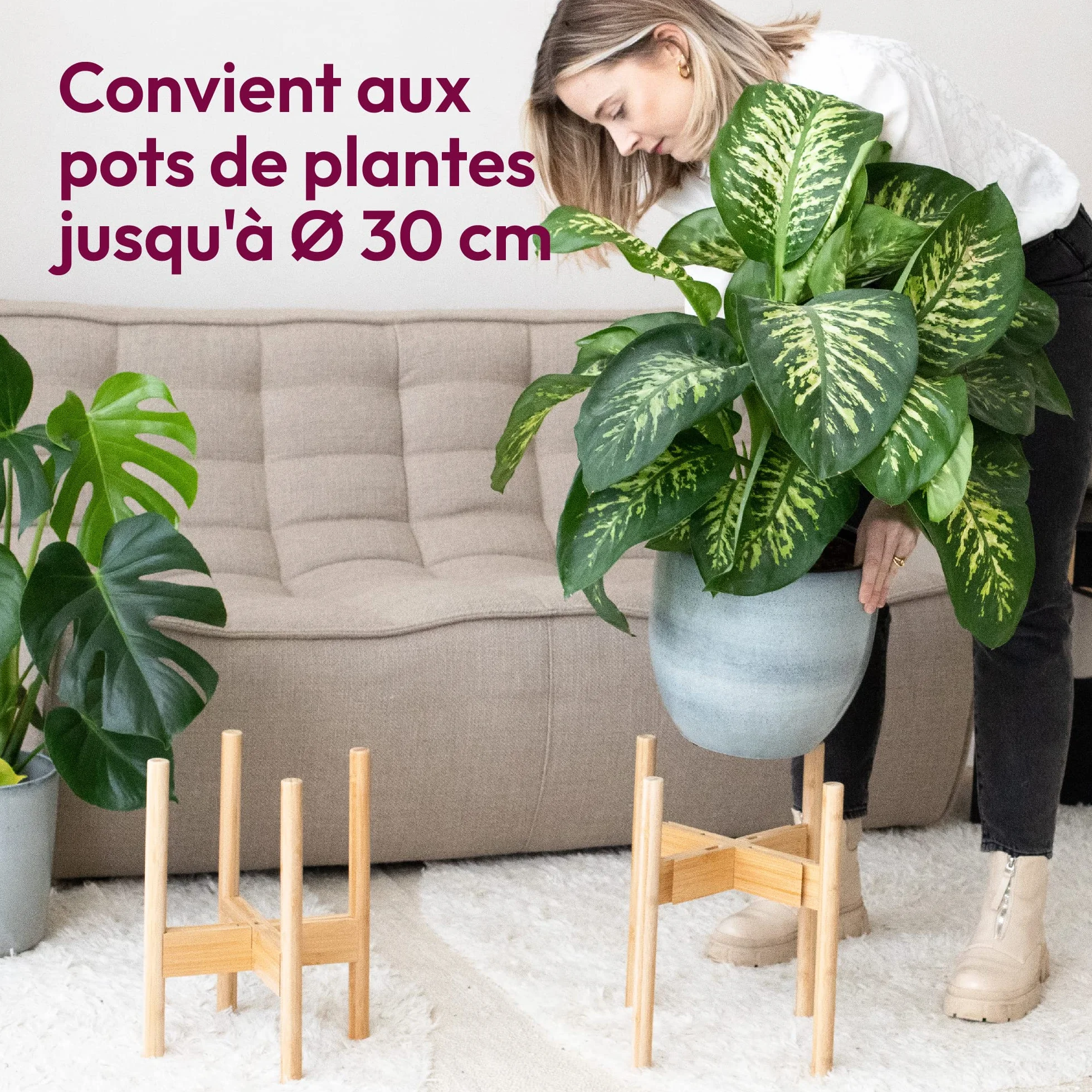 Gadgy Support pour Plantes Intérieur Bambou Réglable Ensemble 2 Pièces Pots Ø 20-30 cm Décoration Maison Moderne