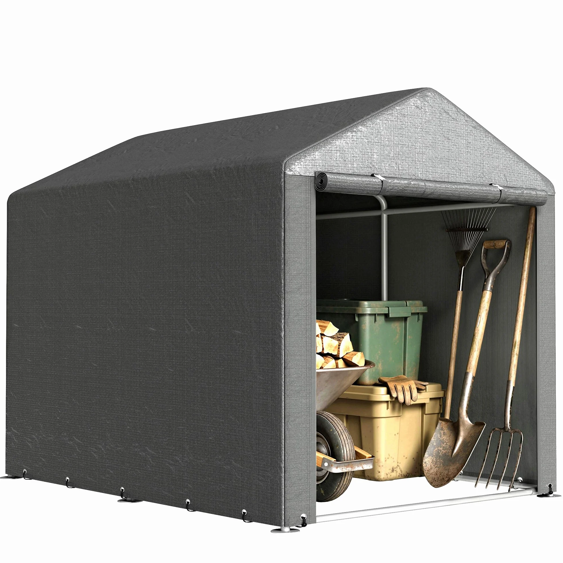 Outsunny Abri de Jardin Tente de Stockage Imperméable 160x218x172cm Gris Foncé