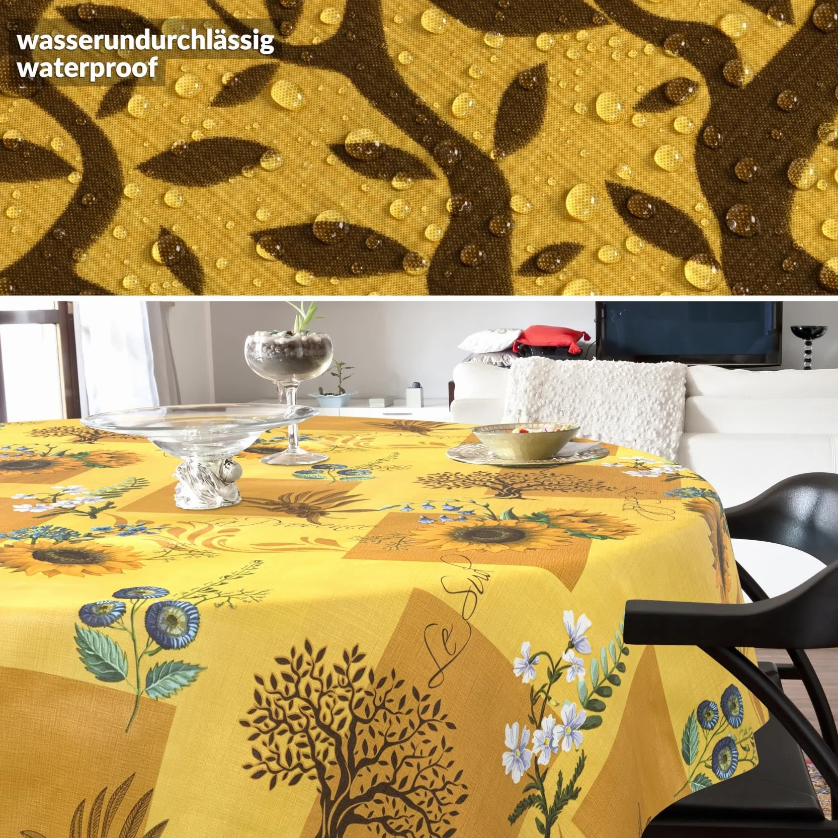 Nappe en Toile cirée Lavable imperméable Effet Lotus Motif Tournesol Ronde 140 cm