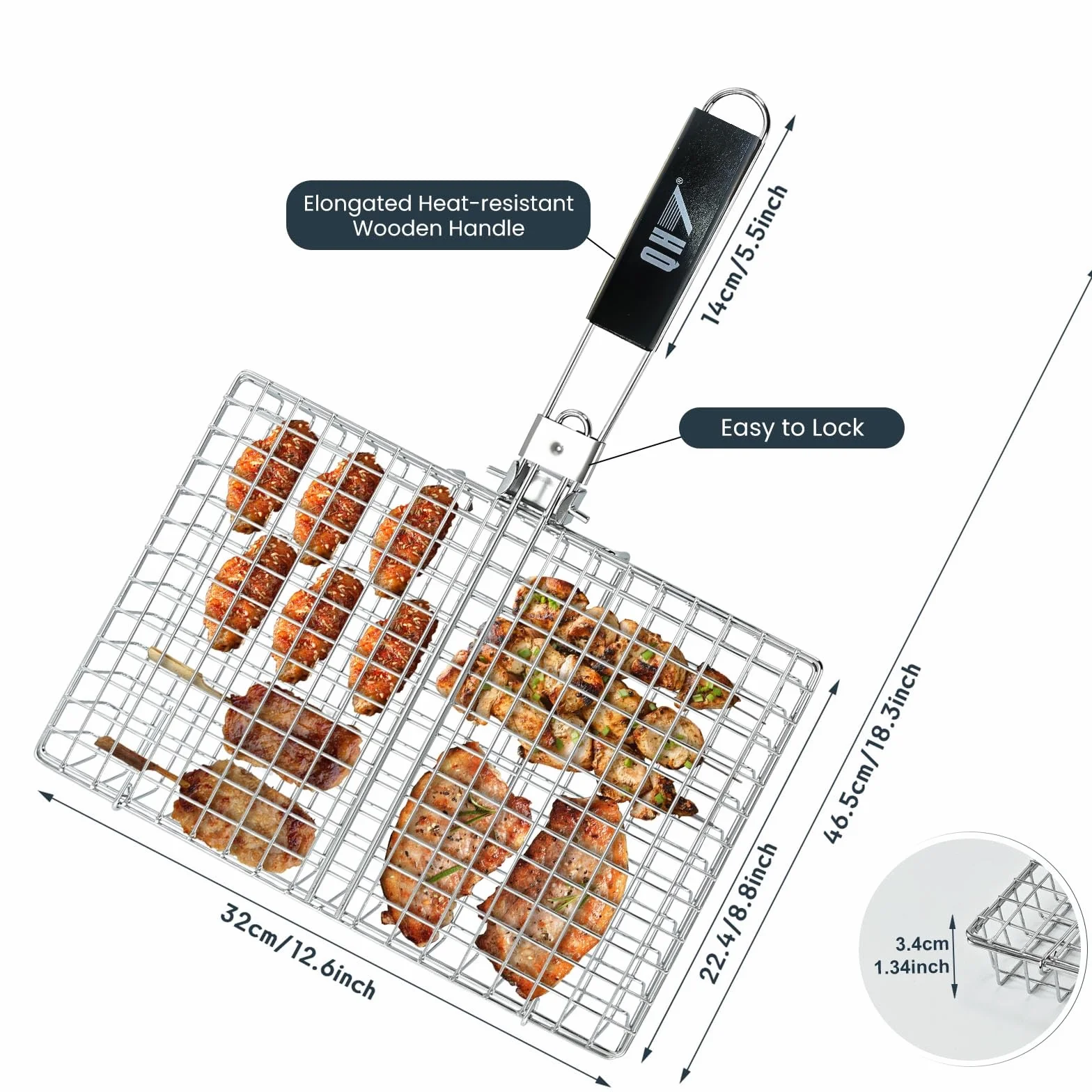 Panier de barbecue en acier inoxydable pliable et portable avec poignée amovible pour camping