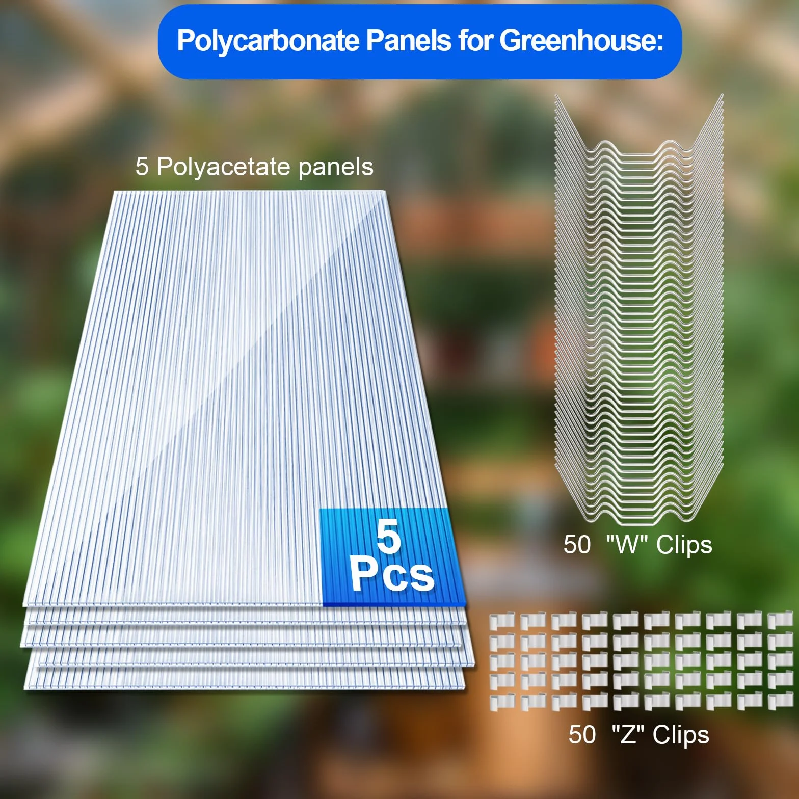 Plaques de toiture polycarbonate 4 mm Transparent Lot 14 avec clips W et Z
