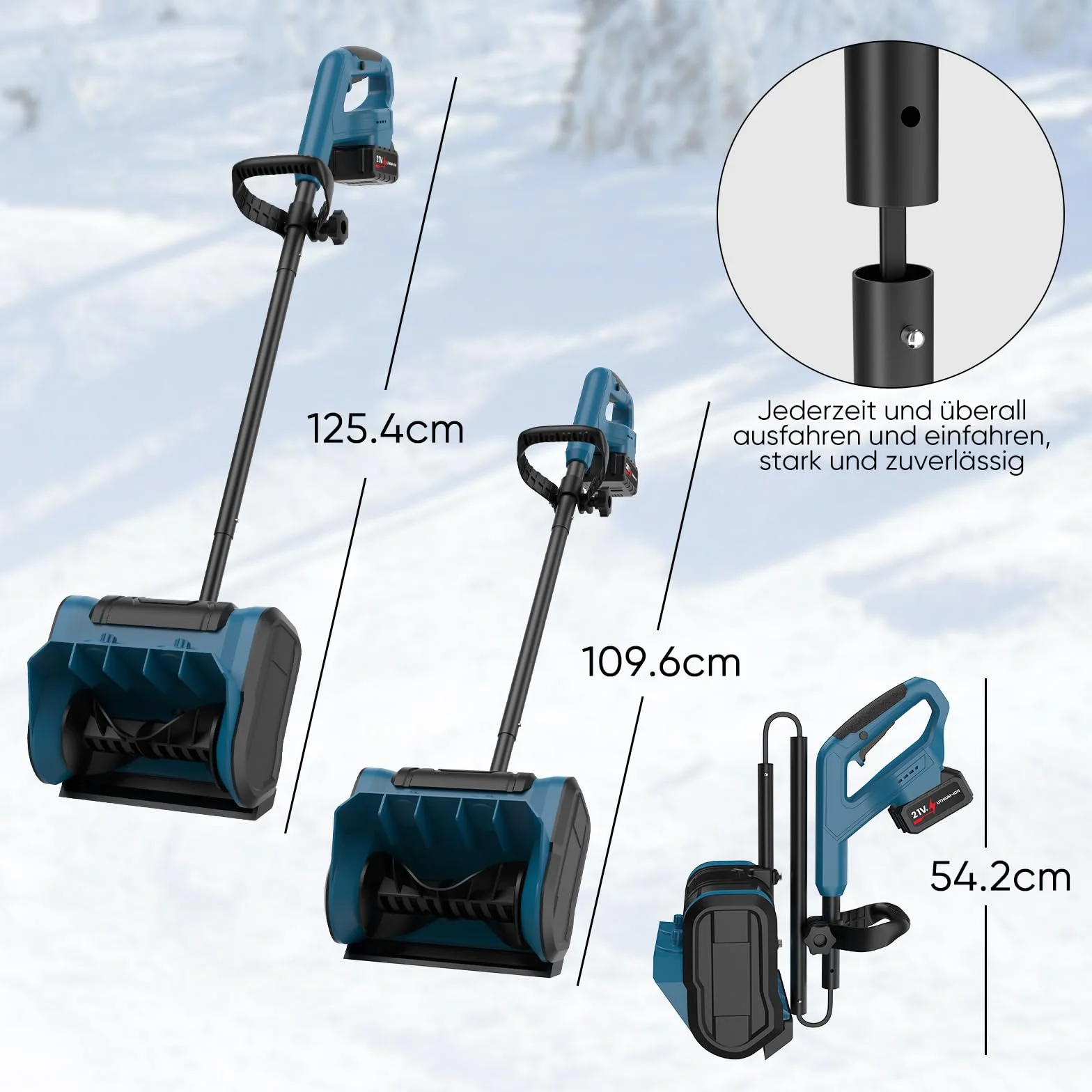 Fraise à neige sans fil 40 cm, 2 batteries 3000 mAh, tête rotative 45°, portée 10 m
