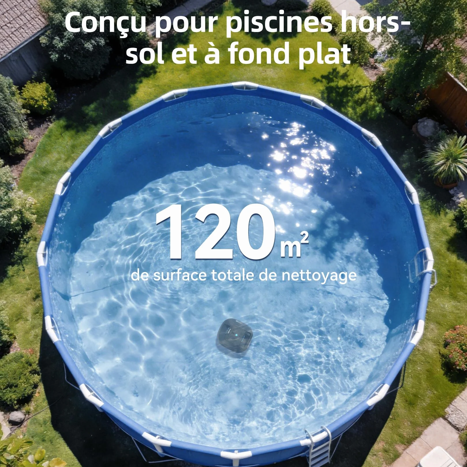 Pondee X2 Robot Piscine sans Fil 200 Min Autonomie Aspirateur Piscine Hors Sol Recharge Rapide 3.3 h 120 m²