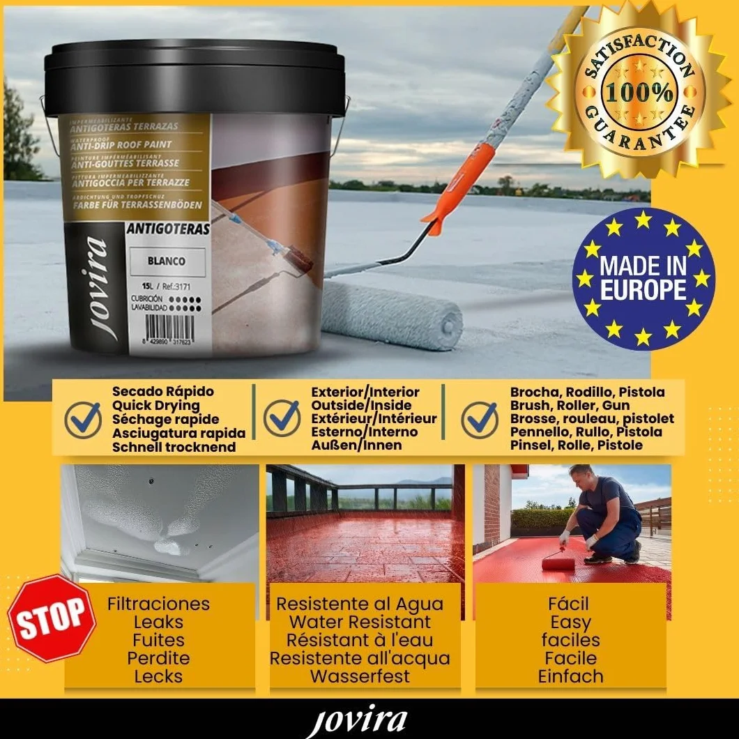 JOVIRA PINTURAS Peinture anti-infiltration pour la réparation et l'imperméabilisation des toits et des terrasses. Peinture élastique imperméable, anti-fuites et anti-fissure. (2x4 Litres, Noir)