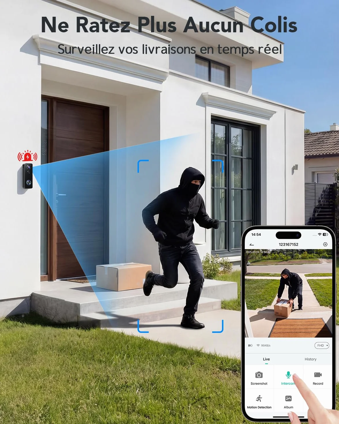 XTU 2K HD Sonnette sans Fil Exterieur Etanche, Sonnette sans Fil avec Camera Vue Complète 180°, Détection Humaine PIR, Audio Bidirectionnel, Uniquement 2,4G WiFi, Stockage Carte SD