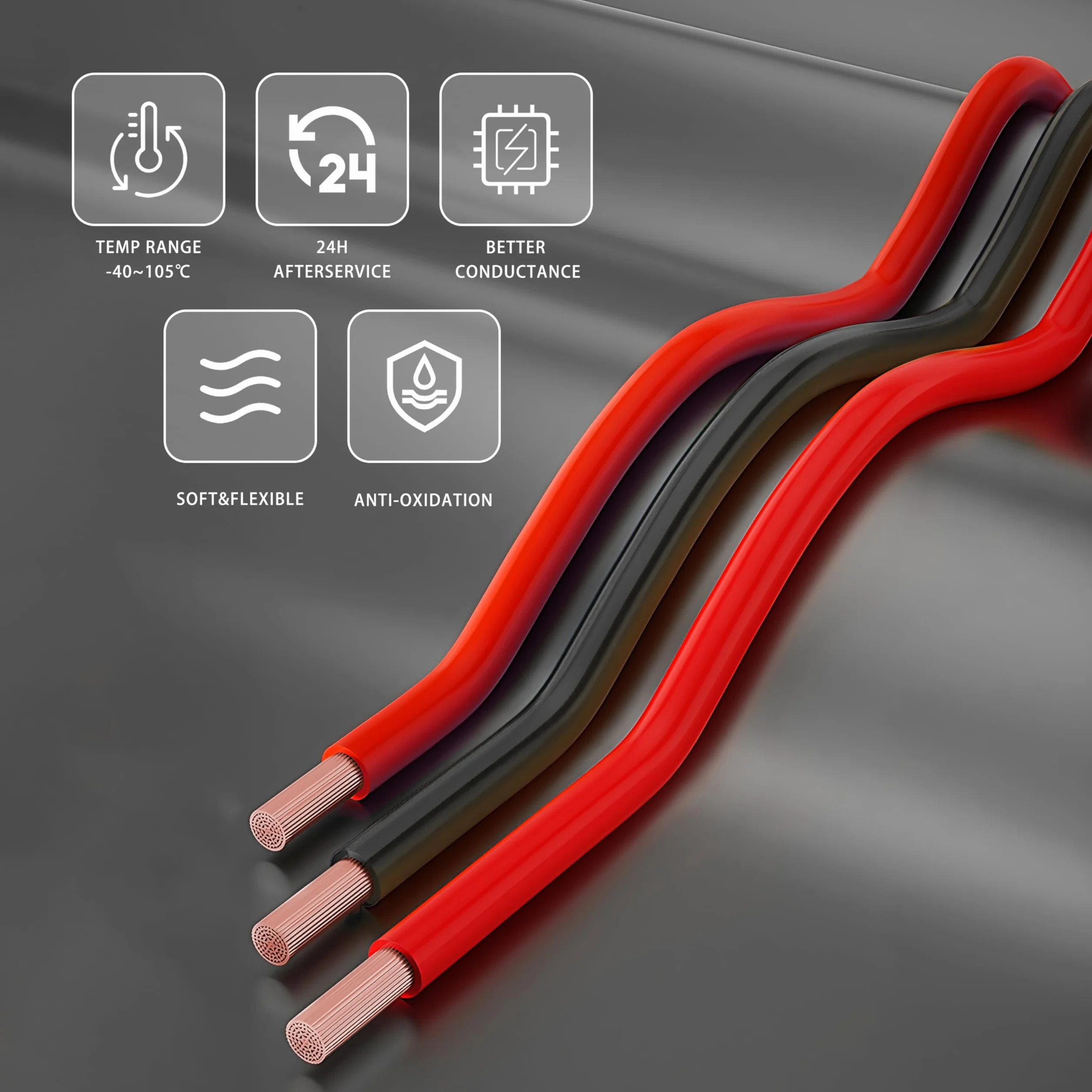 Câble électrique 18AWG 0,75mm² 2×5M, câble flexible rouge noir, câble en cuivre étamé sans oxygène résistant à haute température 600V pour batterie de voiture, lampe LED, panneau solaire (18/2-5M).
