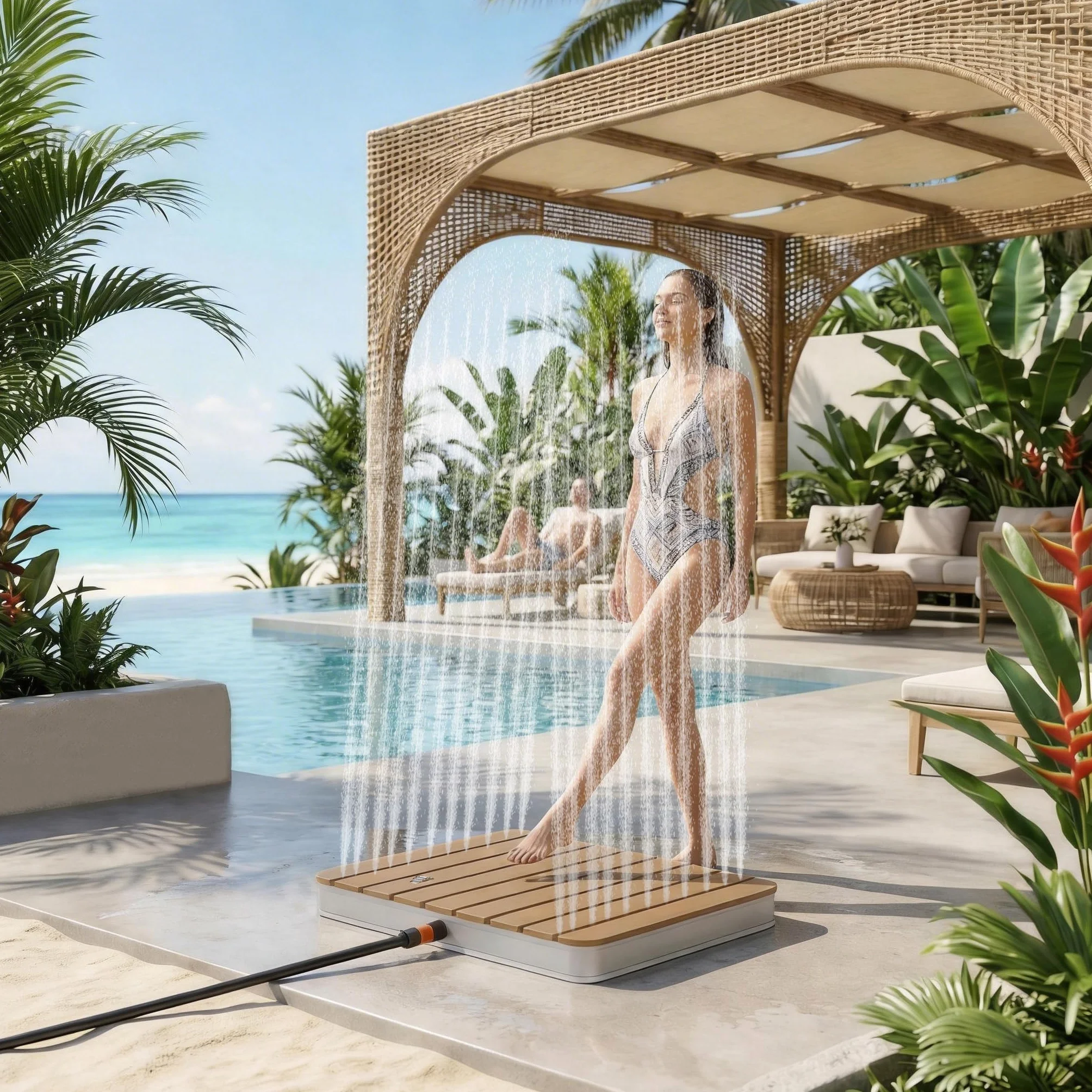 Froadp Douche de jardin aluminium WPC 55 x 70 cm antidérapante résistant aux intempéries extérieure