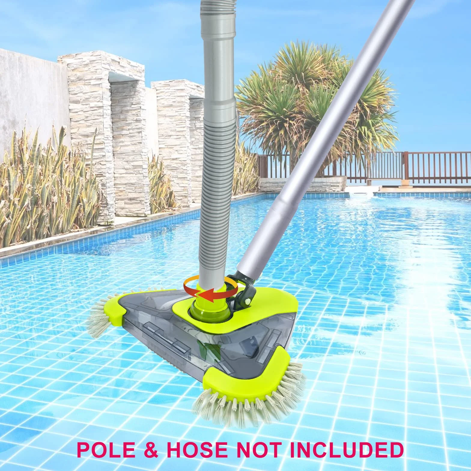 Sepetrel Tête d'aspirateur de piscine triangulaire avec brosse latérale et adaptateur rotatif universel