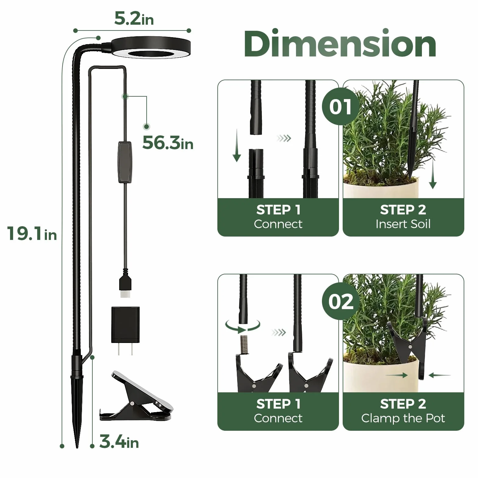 Bamworld Lampe horticole LED Spectre Complet Minuterie Intensité Réglable USB Plante Intérieur Croissance