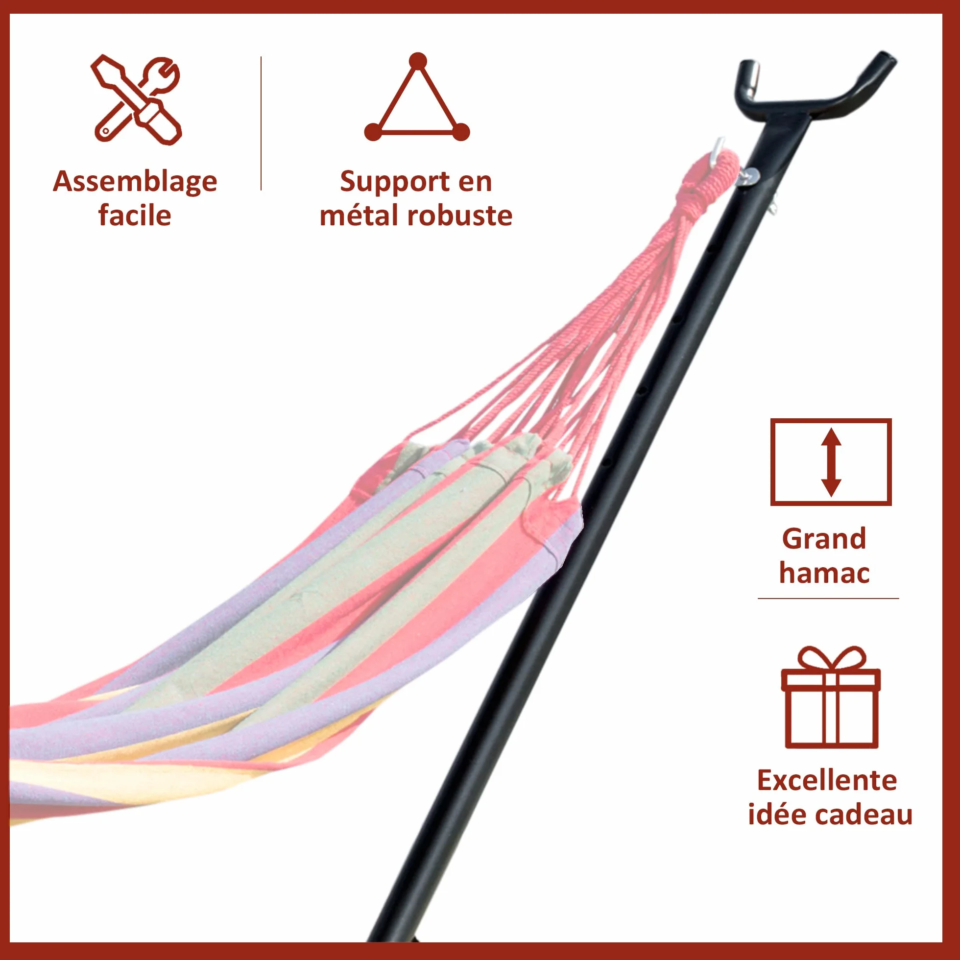 Outsunny Support Pied de hamac métal époxy Noir Hauteur réglable 6 Niveaux 2,80L x 1,17l x 1,10H m