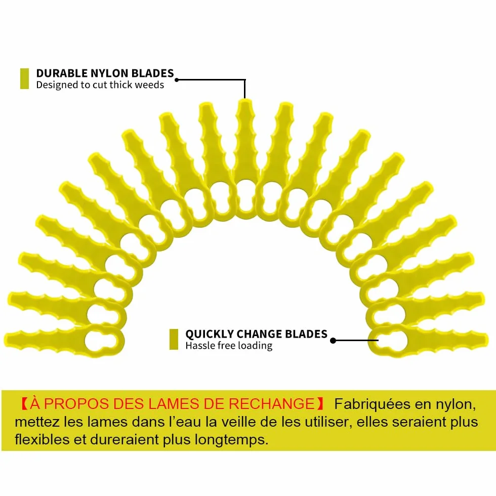 Ryobi Lames de Rechange Coupe Bordure Lot de 50 RAC155 RAC157 RAC158 Double Lames Dentelées
