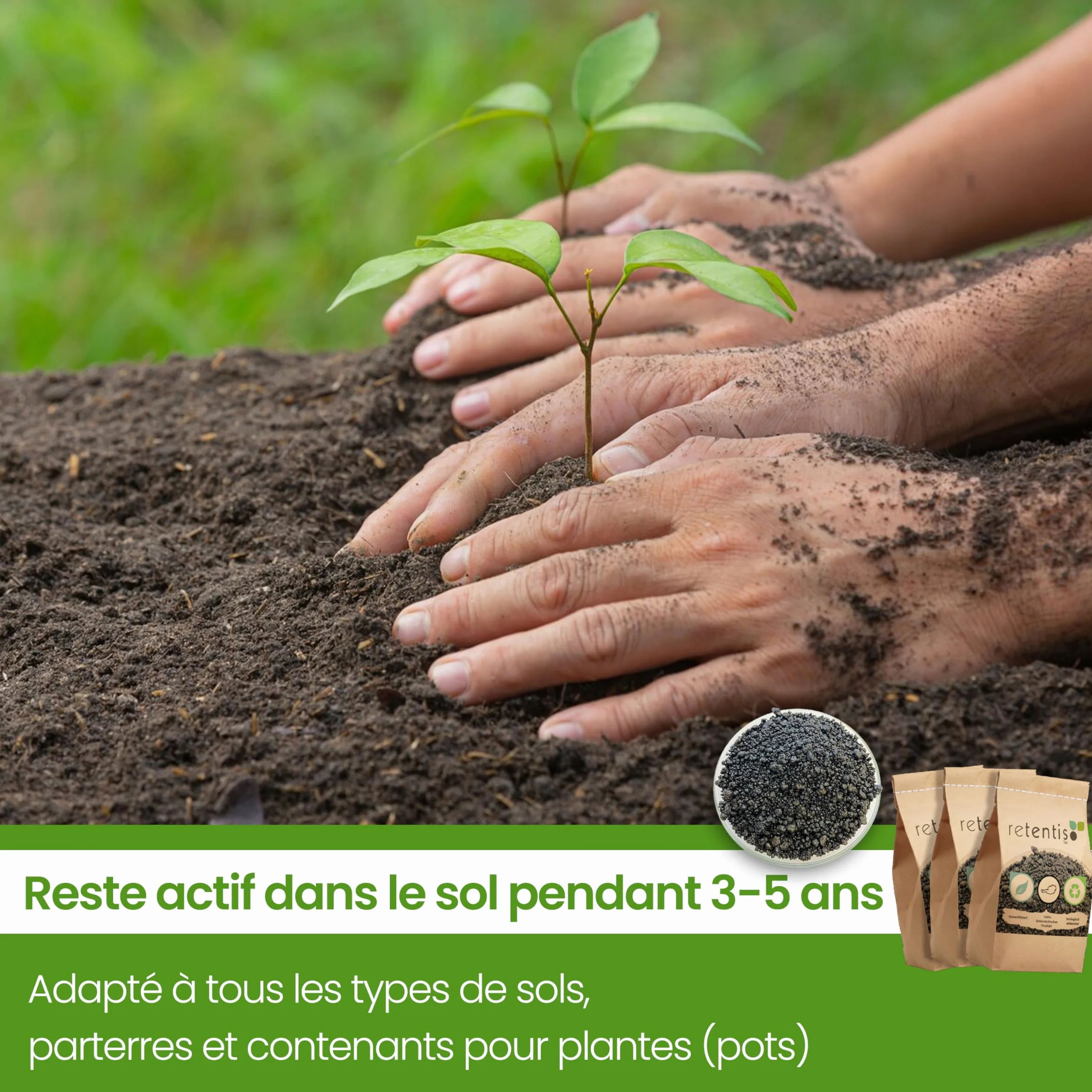 Hydrogel écologique en bois 750g pour 40L terre stockage d'eau anti-sécheresse