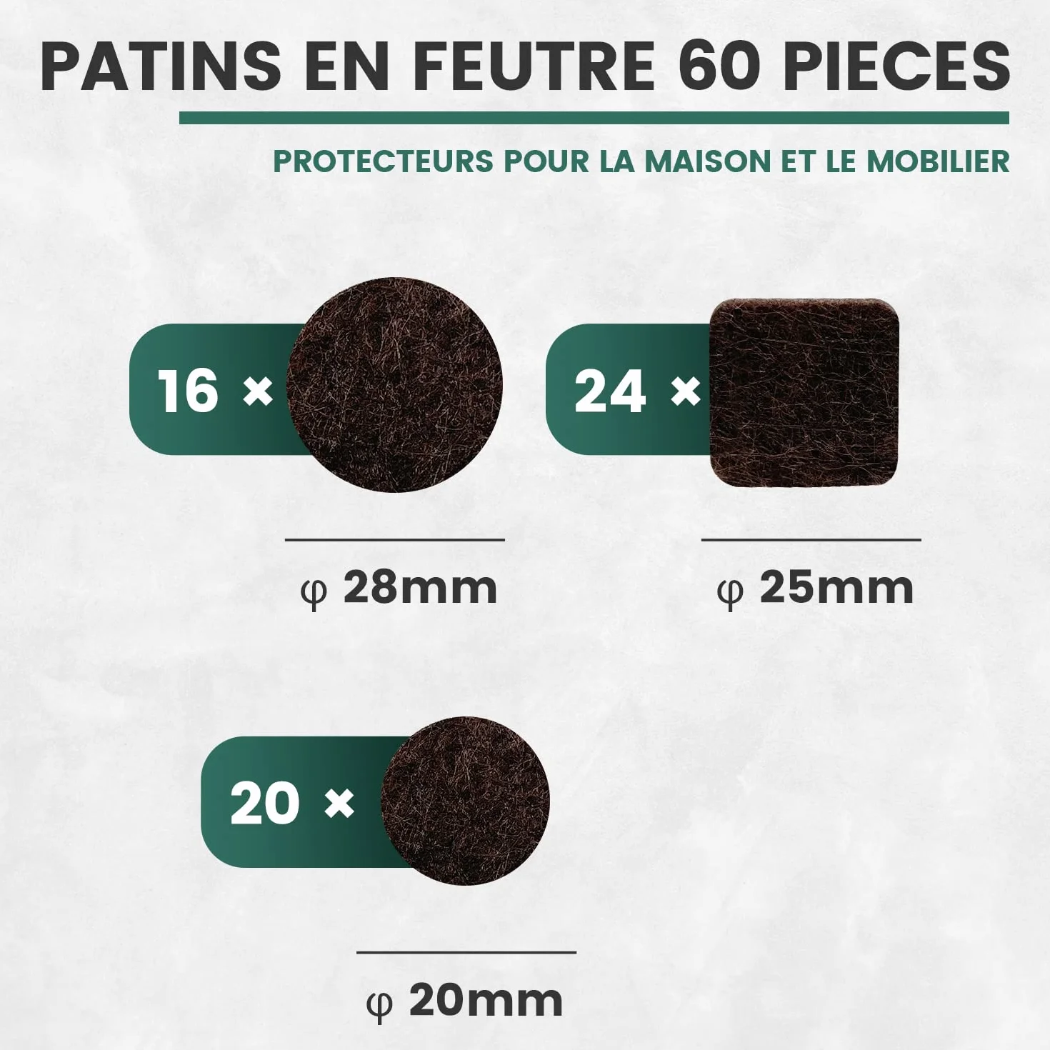 shinfly Patins pour Meubles 60 Pièces, Noir, Auto-adhésifs Patin Chaise, Tampon Meuble, 3mm d'épaisseur Patins Feutre pour Meubles, Anti-Rayures