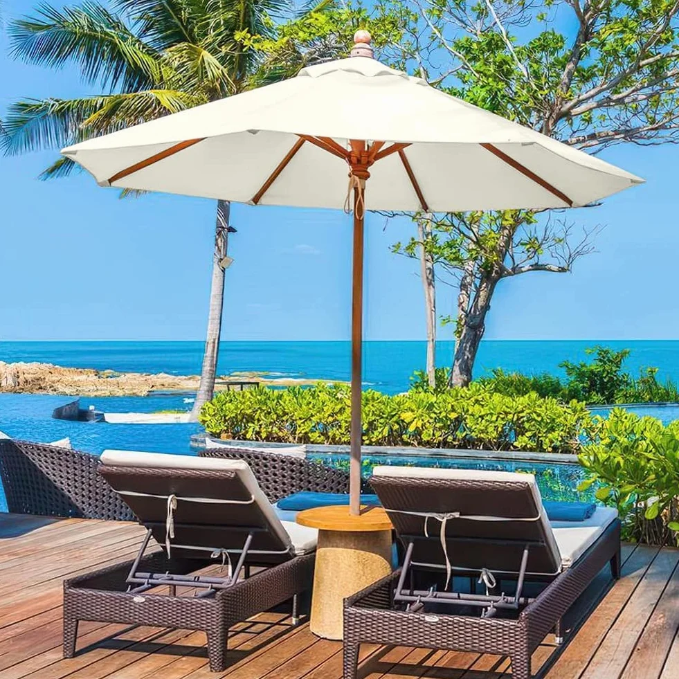 Tissu Parasol 8 Baleines 3 Mètres Crème - Rechange Remplacement Tiges Terrasse