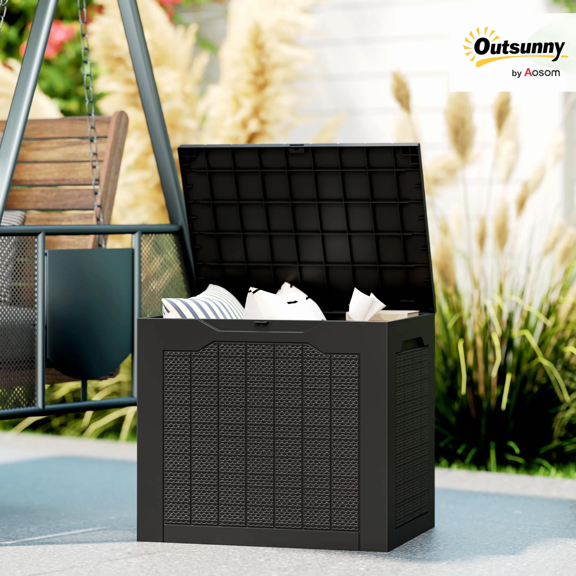 Outsunny Coffre de rangement extérieur 93L étanche 56 x 41 x 50 cm noir