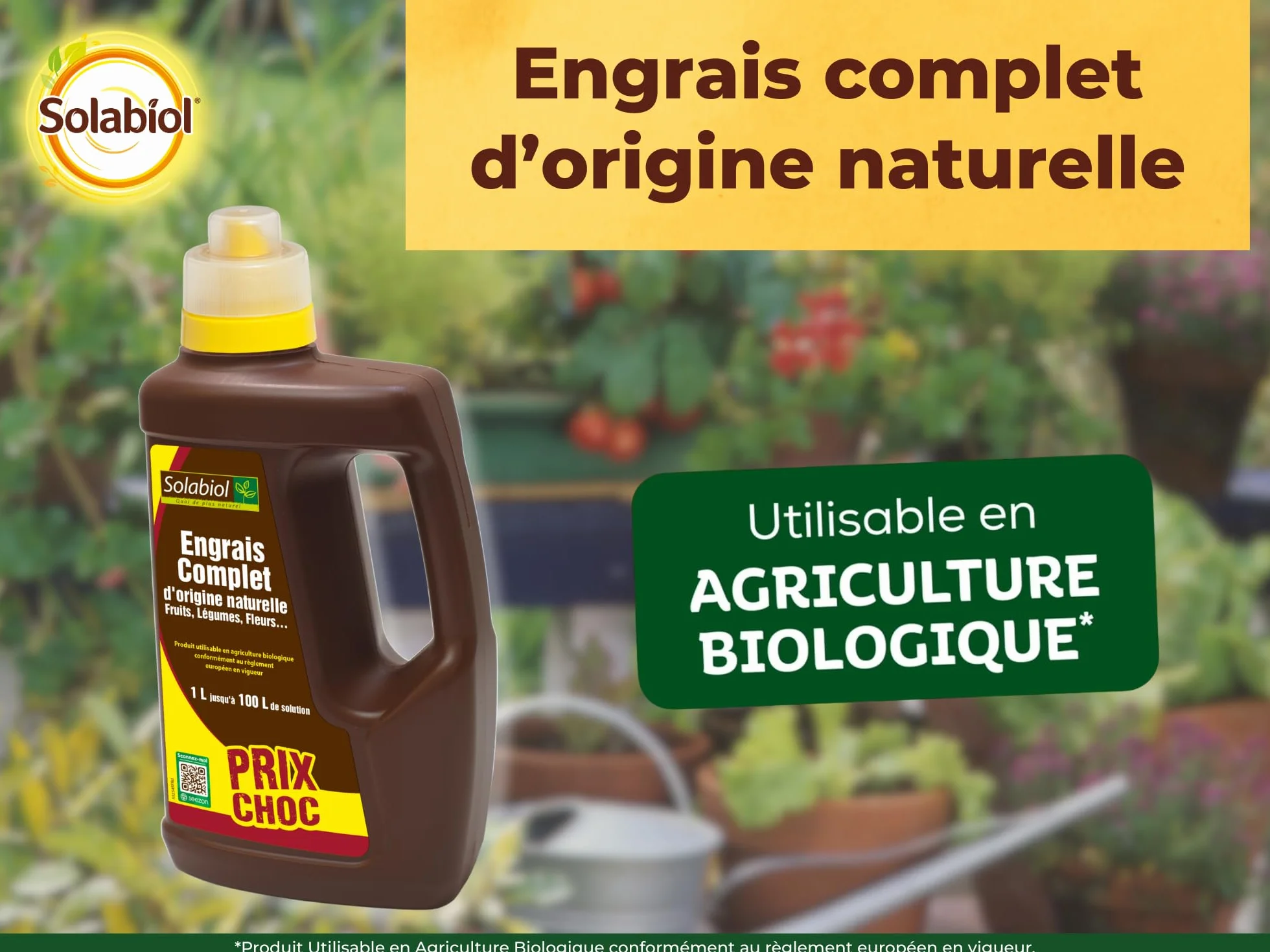 SOLABIOL Engrais Complet Liquide Universel 1L - Jusqu'à 100L Solution - Tous Types Cultures Agriculture Biologique