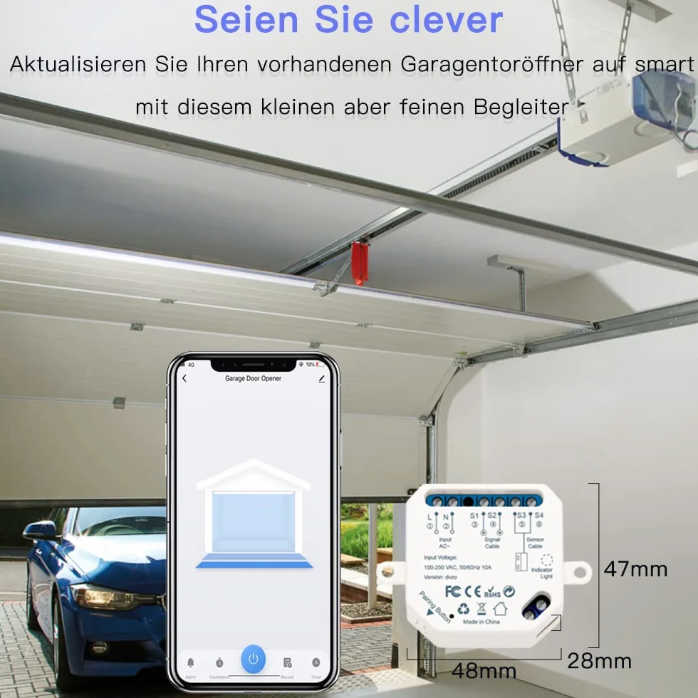 LoraTap Smart Wi-Fi Ouvre-porte de garage et contrôleur - Module relais avec capteur Reed pour le contrôle de l'application (Smart Life/Tuya), commande vocale avec Alexa et montage facile en 15