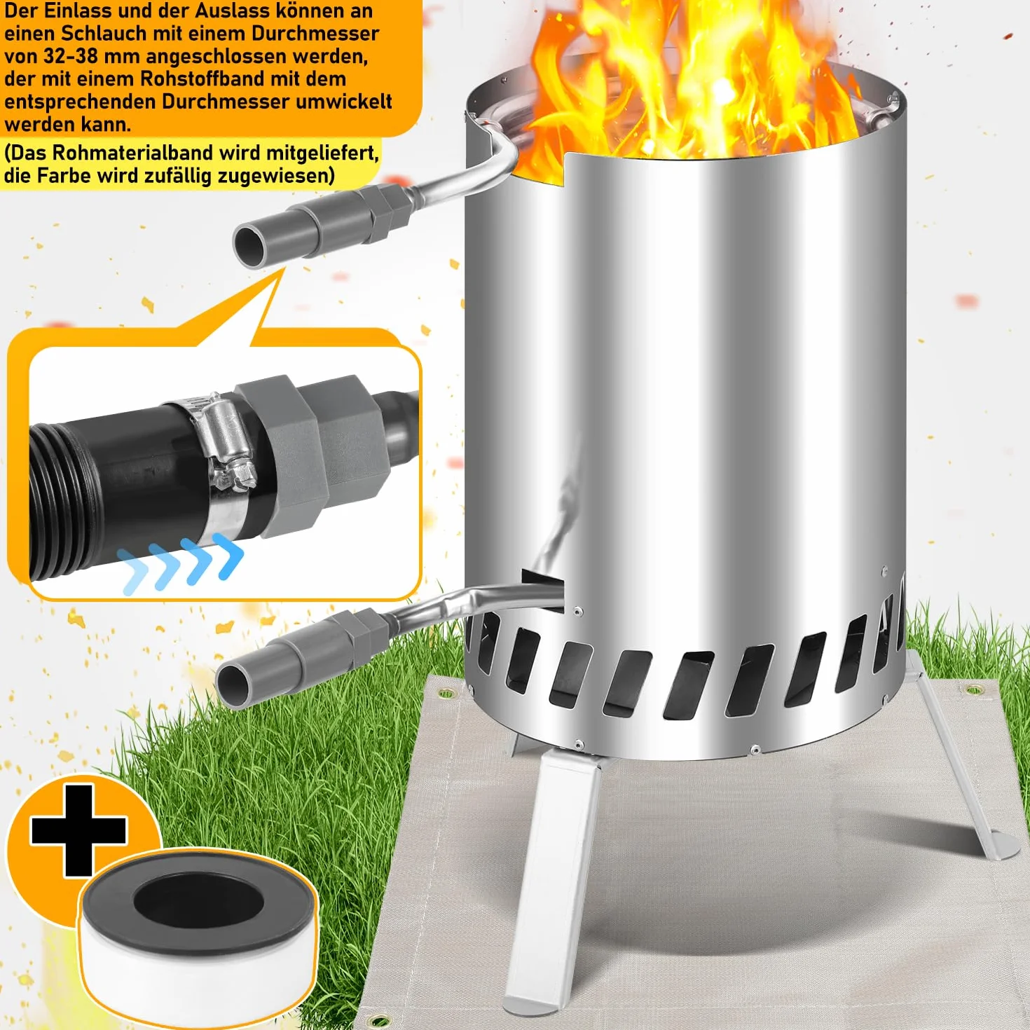 Chauffage de piscine à bois en acier inoxydable avec tonneau de feu 32-38 mm