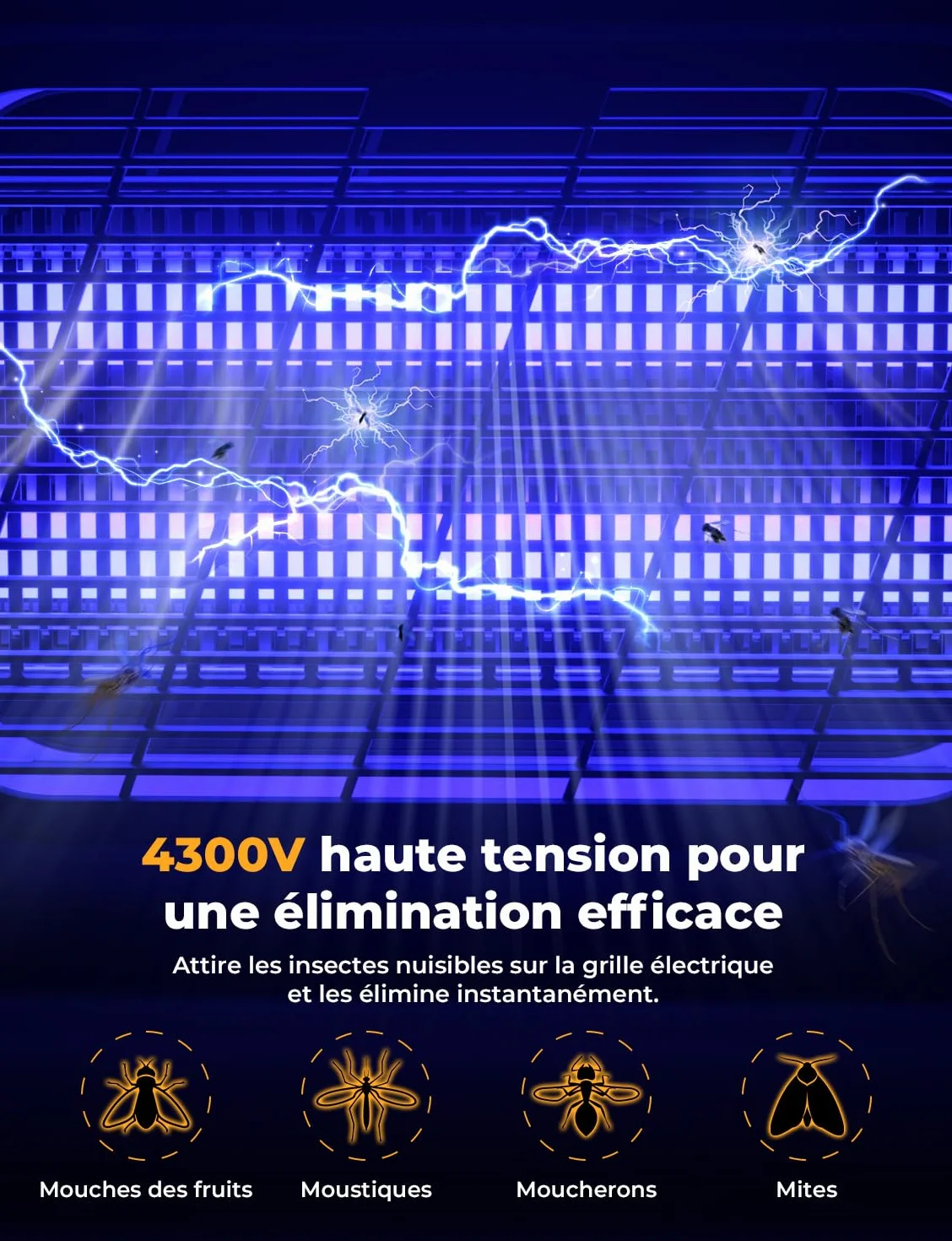 YISSVIC Lampe Anti Moustique Intérieur 4300V 20W Tue Mouche avec 2 Grilles Électrique Destructeur Anti Insectes, Noir