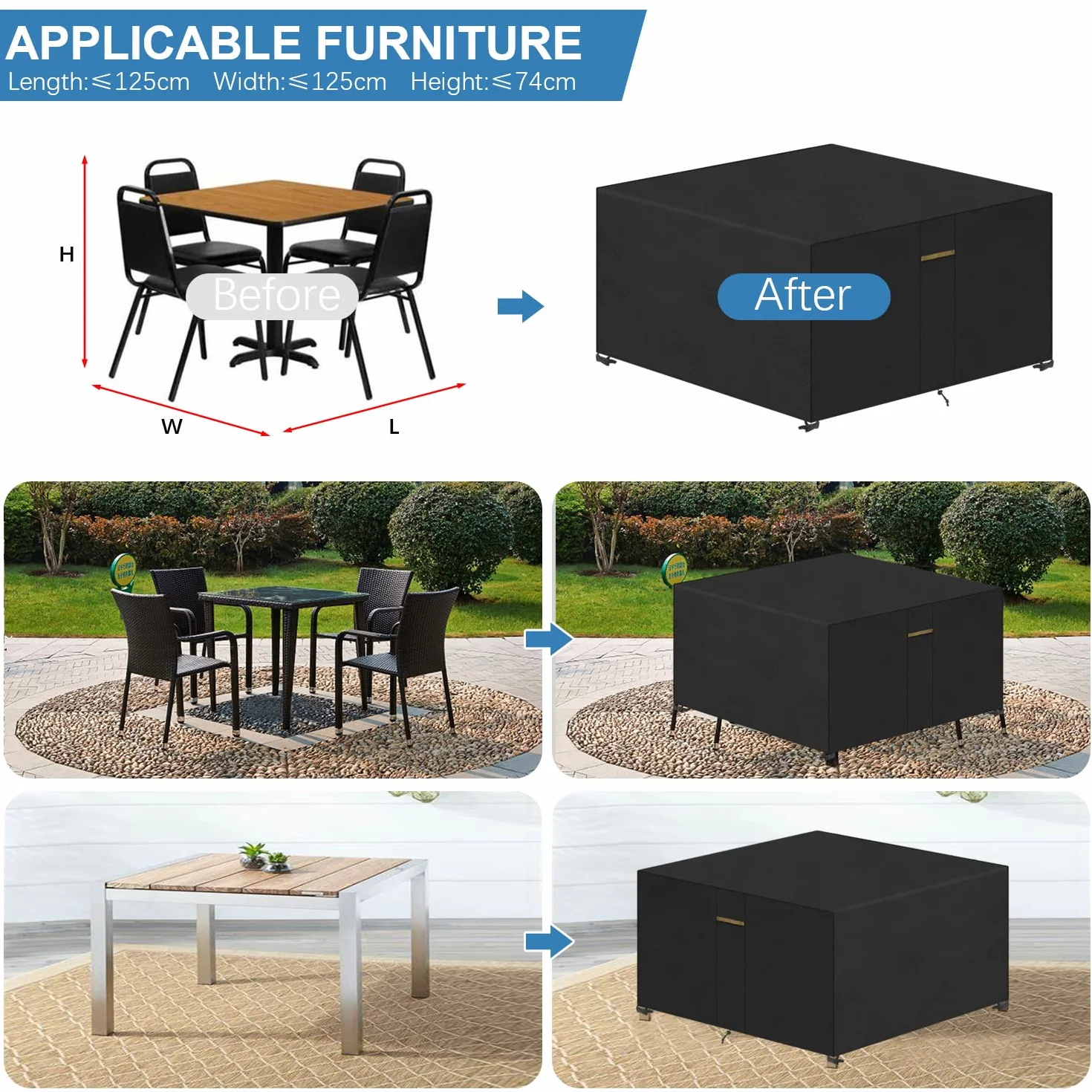 Housse imperméable meubles jardin 125x125x74 cm VANSHEIM