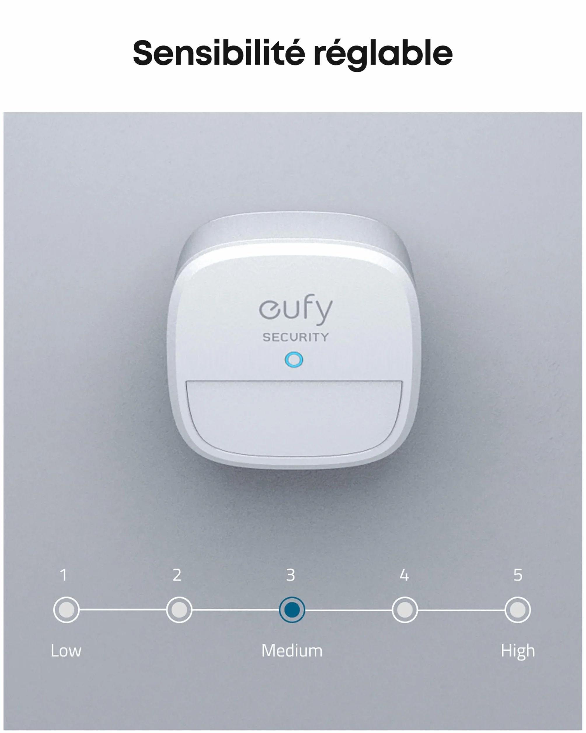 eufy Security, Détecteur de Mouvement, détecteur de Mouvement système d'alarme Domicile eufy Security, Couverture à 100 °, portée de 30 pi, autonomie de 2 Ans, sensibilité réglable (HomeBase requis)