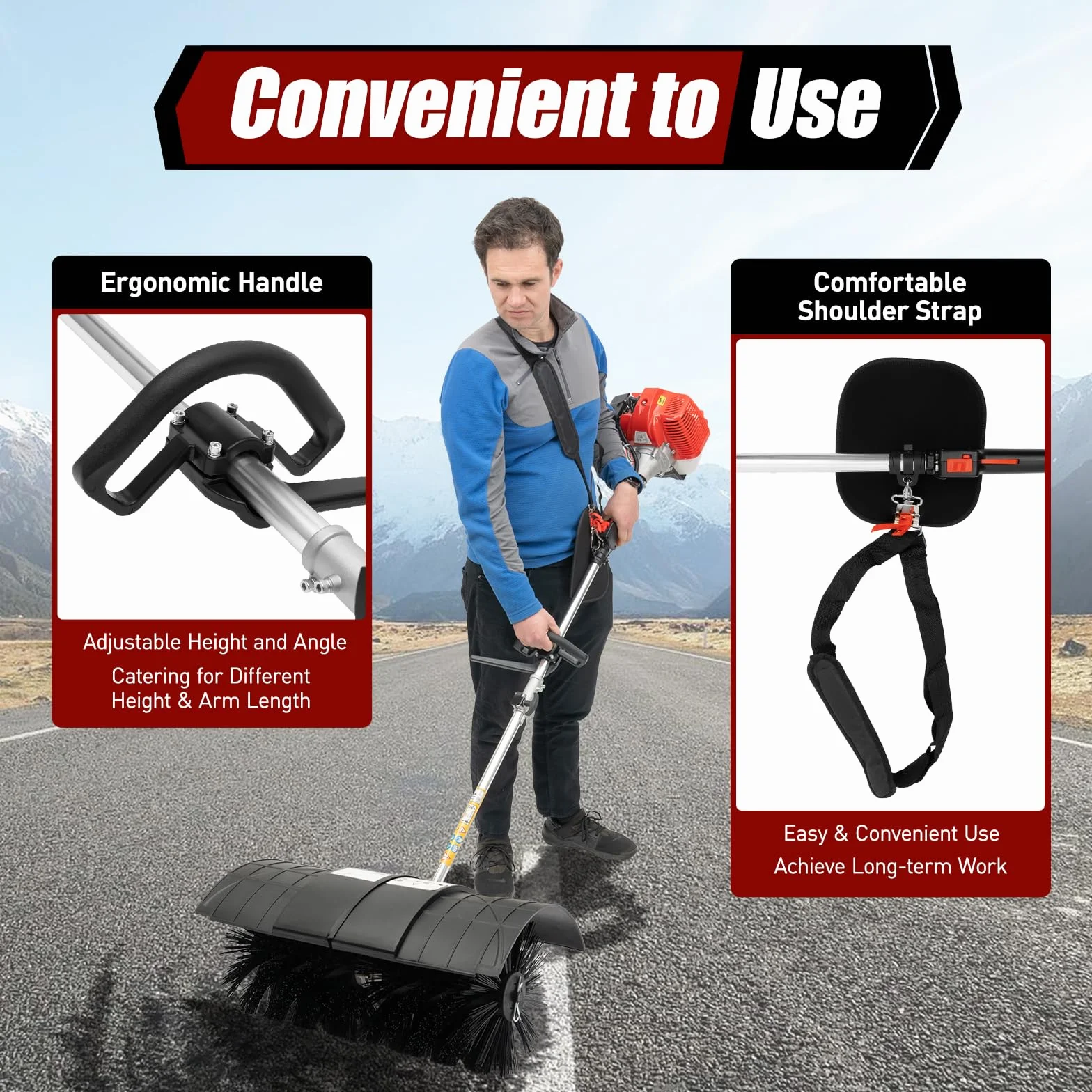 Balayeuse à essence 52 cc 2,3 HP 2 temps pour nettoyage pelouse feuilles gazon