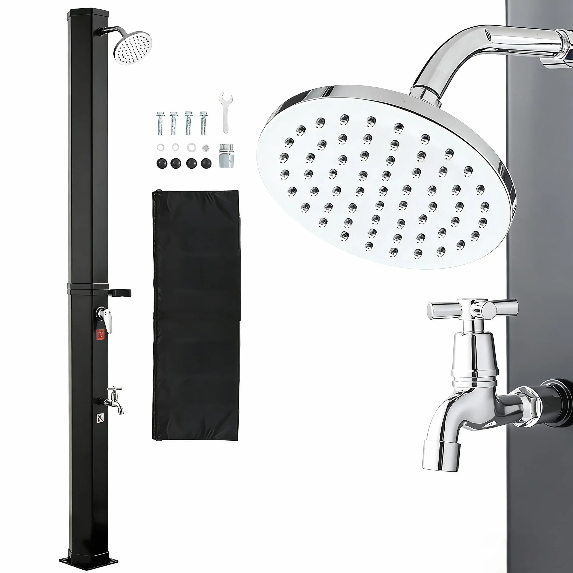 VEVOR Douche Solaire 40 L Extérieure Autoportante avec Robinet de Lavage des Pieds, Noir
