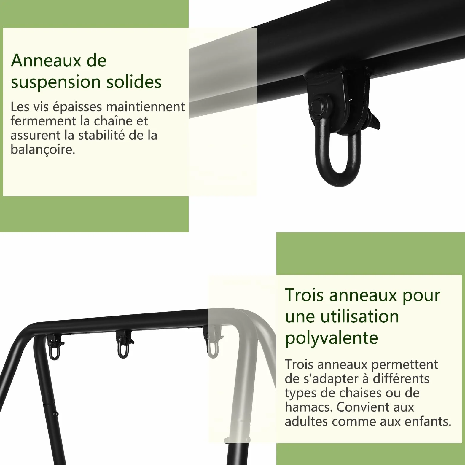 LEADZM Support Hamac Portable Double Barre Transversale 133×137×180 cm
