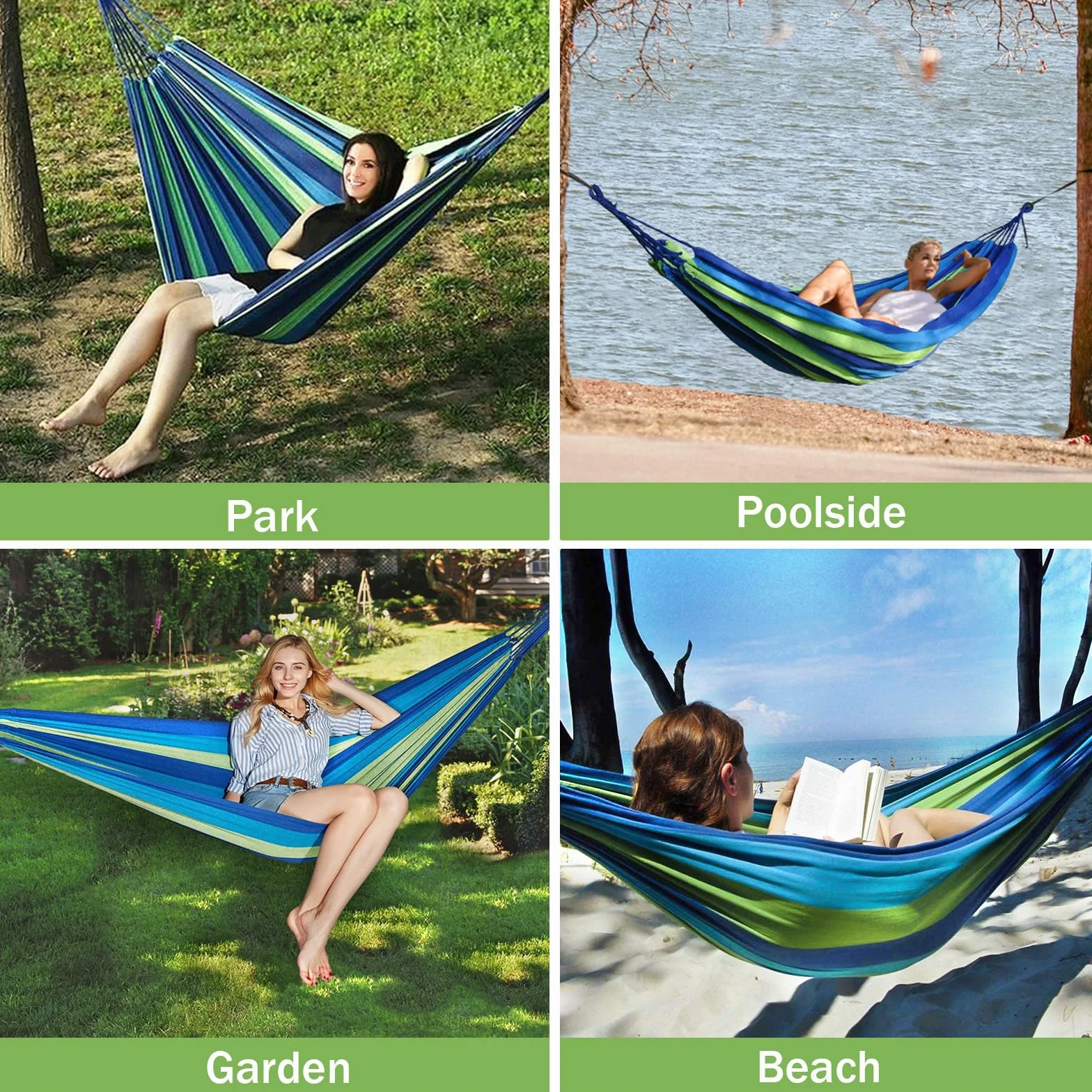 Hamac d'extérieur Camping 2 Personnes 300x150 cm 270 kg Capacité de Charge Toile Suspendu Portable Jardin Plage Balcon