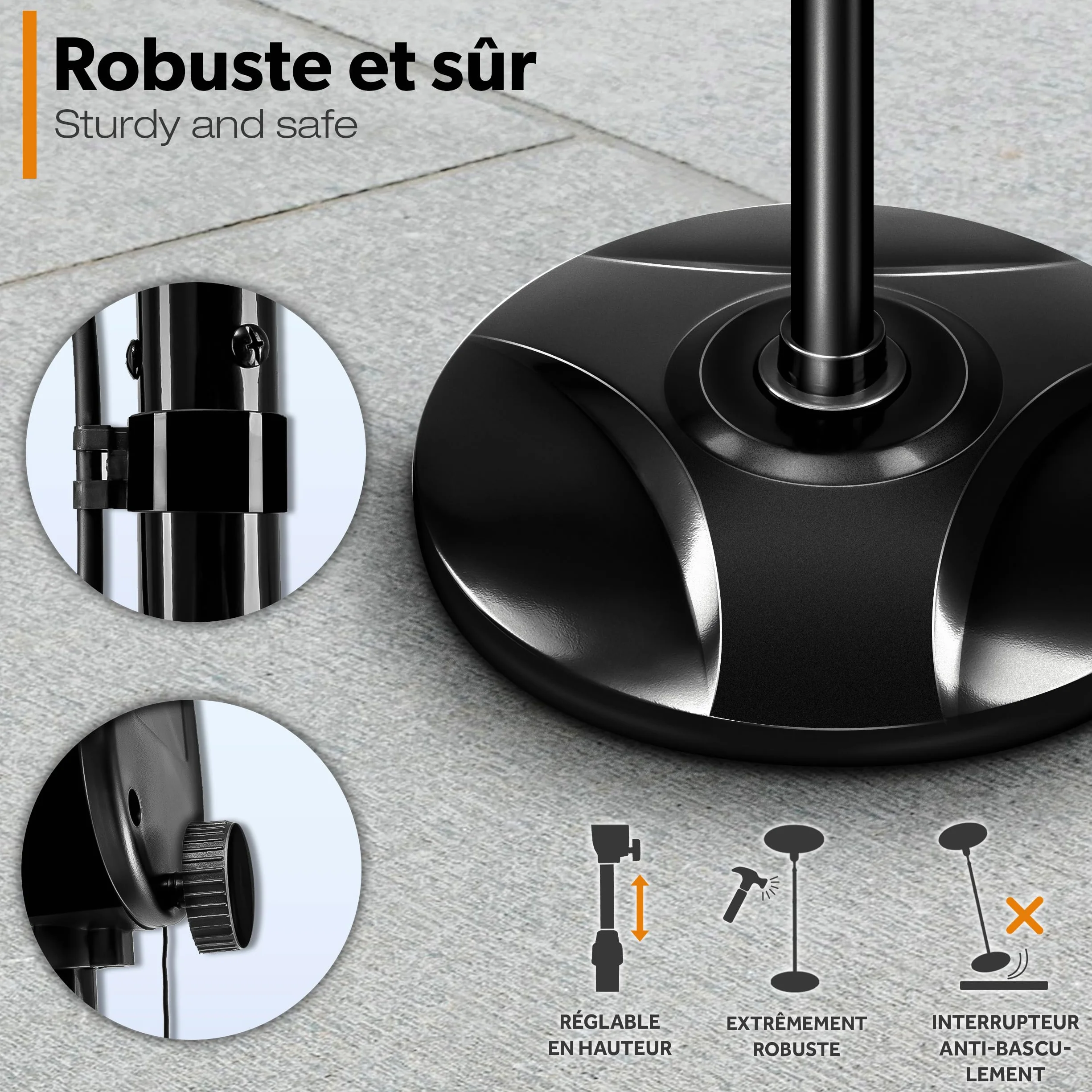 TRESKO Radiateur infrarouge sur pied 2000W Chauffage radiant électrique extérieur 3 Niveaux de Chaleur