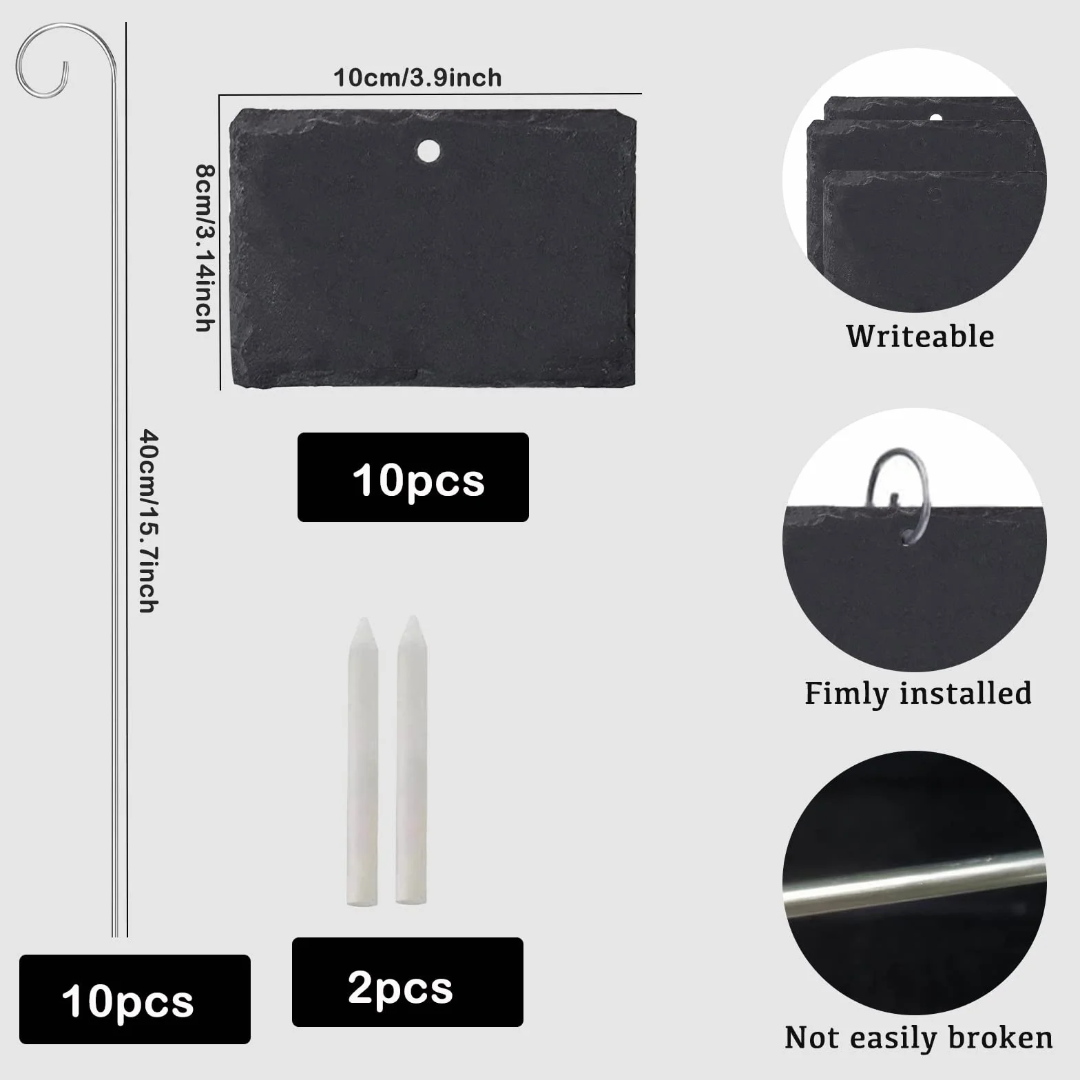 Étiquettes en Ardoise Jardin 10x8 cm avec Tiges Acier Inoxydable Réutilisables pour Plantes Potager Exterieur
