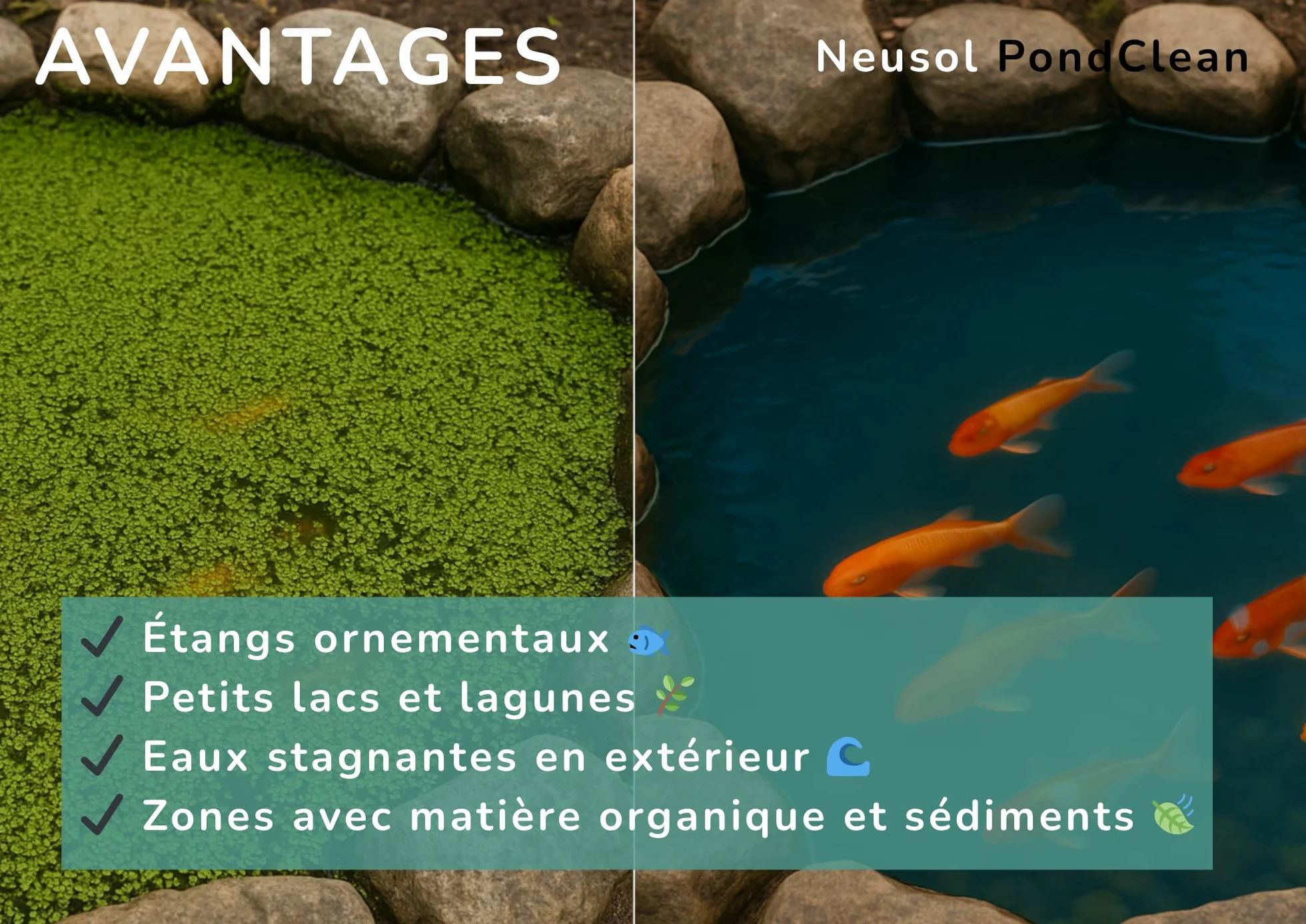 PondClean Traitement Biologique préventif pour bassins lacs fontaines contrôle algues eau verte clarifie réduit boues odeurs