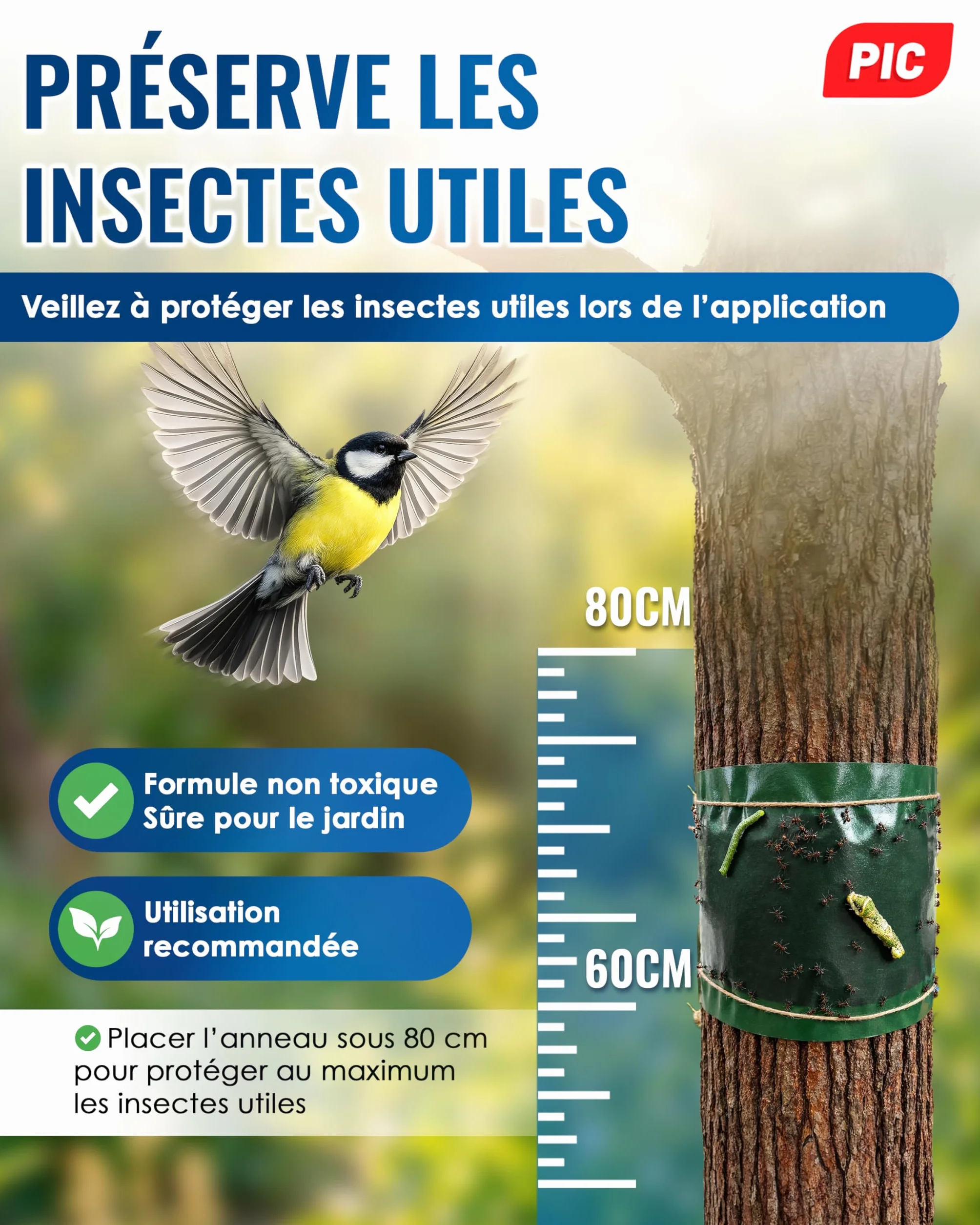 PIC Bande Glue Arbre Fruitier 5 mètres Glue Arboricole Anneau de Colle Efficace Contre Les chenilles Fourmis Autres Insectes nuisibles Convient Environ 11 Arbres circonférence 45 cm