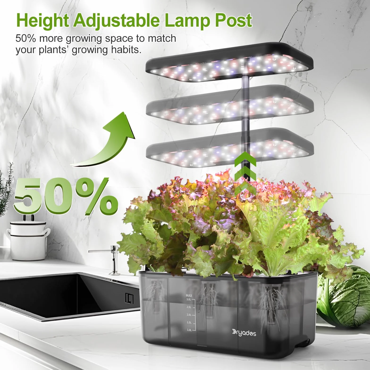 Kit de système de culture hydroponique DRYADES 8 bacs avec lampe de croissance LED spectre complet 24W, jardin d'intérieur
