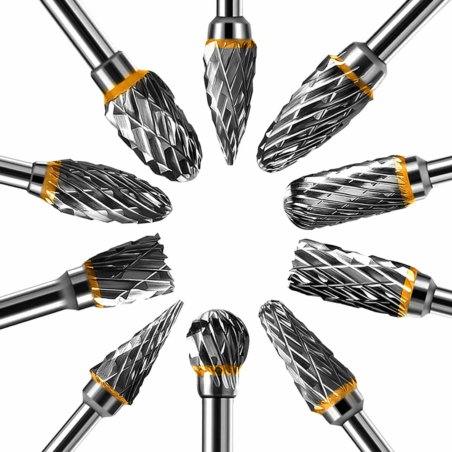 Jeu de Fraises Rotatives Acier Carbure de Tungstène Double Tranchant pour Outil rotatif, 10 stuks 1/8 inch schacht past roterende tool voor houtbewerking snijwerk, metalen polijsten, graveren, boren