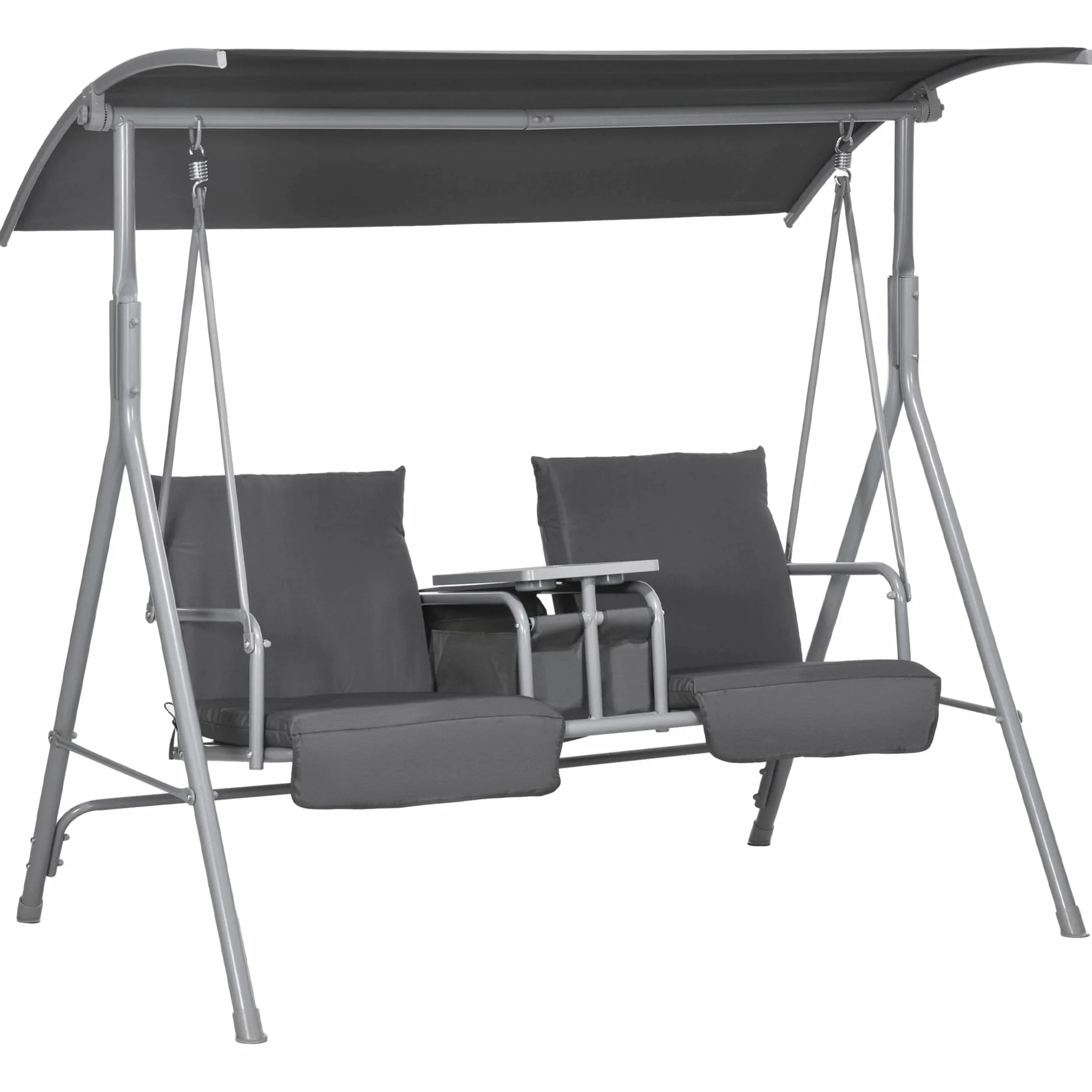 Outsunny Balancelle de Jardin 2 Places avec Auvent Inclinable Tablette Centrale 175x112x158 cm Gris