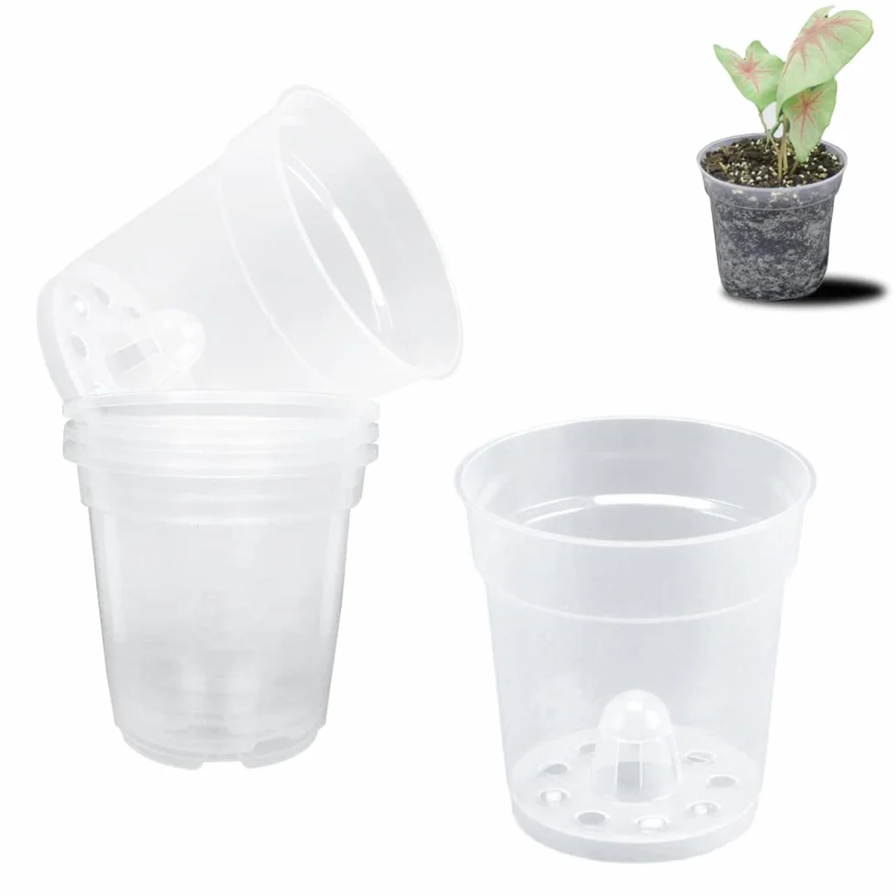 Pot Transparent Orchidée 6 Pièces Pot de Fleur Plastique avec Trous de Drainage